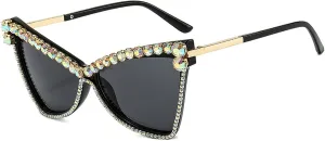 Fashion Cat Eye Rhinestones Sunglasses Women Unique Vintage Metal Triangle Crystal Small Frames Diamond Sun Glasses