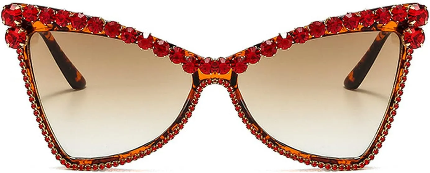 Fashion Cat Eye Rhinestones Sunglasses Women Unique Vintage Metal Triangle Crystal Small Frames Diamond Sun Glasses