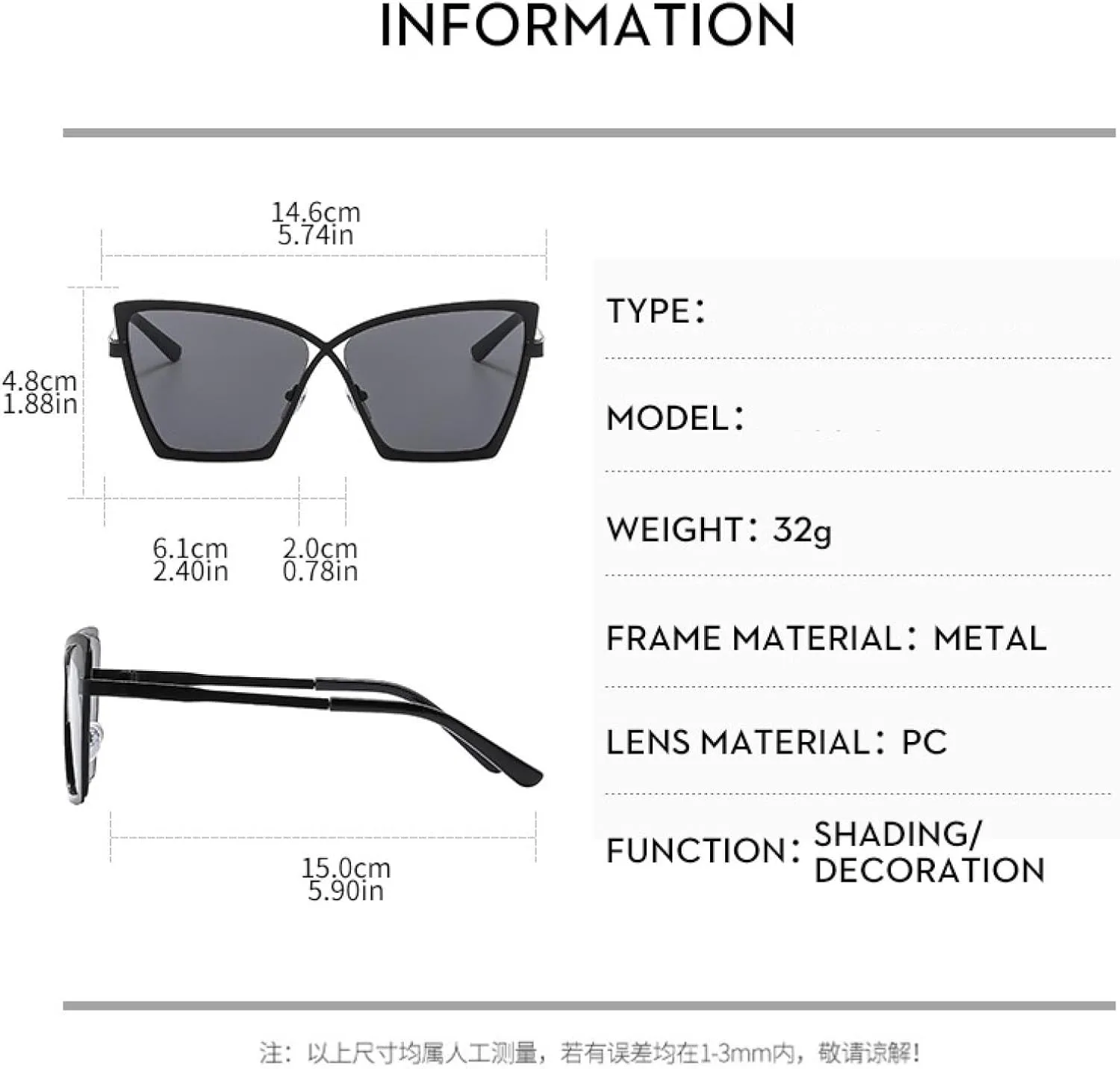 Fashion Large Frame Cat Eye Sunglasses Women for Men Vintage Luxury Punk Sun Glasses Outdoor Travel Glasses Uv400