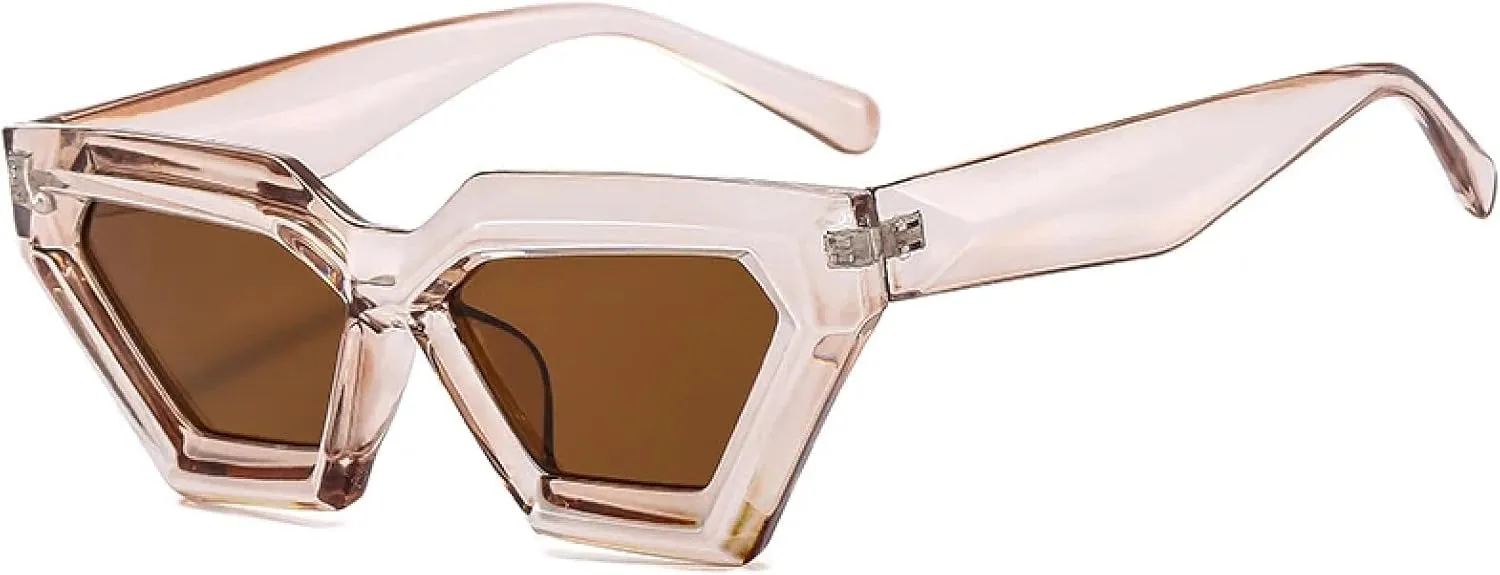 Fashion Retro Polygon Cat Eye Black Sunglasses for Women Punk Uv400