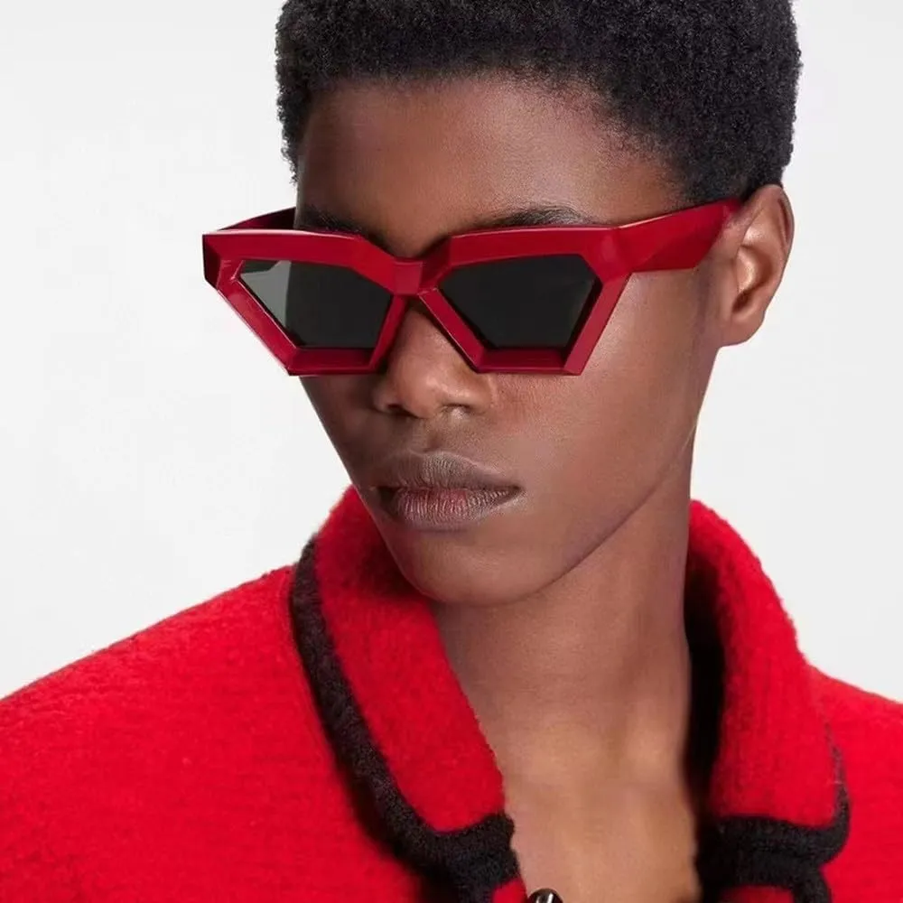 Fashion Retro Polygon Cat Eye Black Sunglasses Women Punk Shades UV400 Men Cateye Sun Glasses Eyeglasses