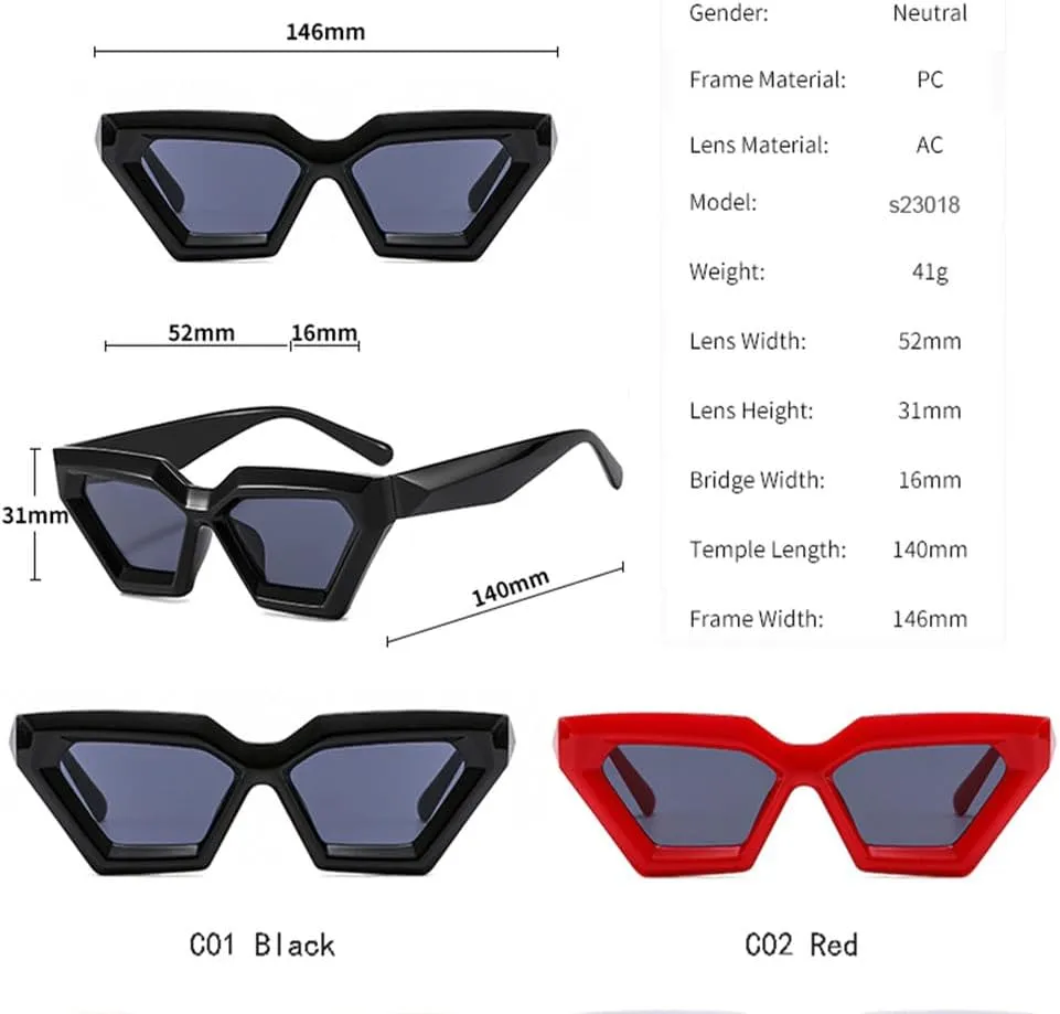 Fashion Retro Polygon Cat Eye Black Sunglasses Women Punk Shades UV400 Men Cateye Sun Glasses Eyeglasses