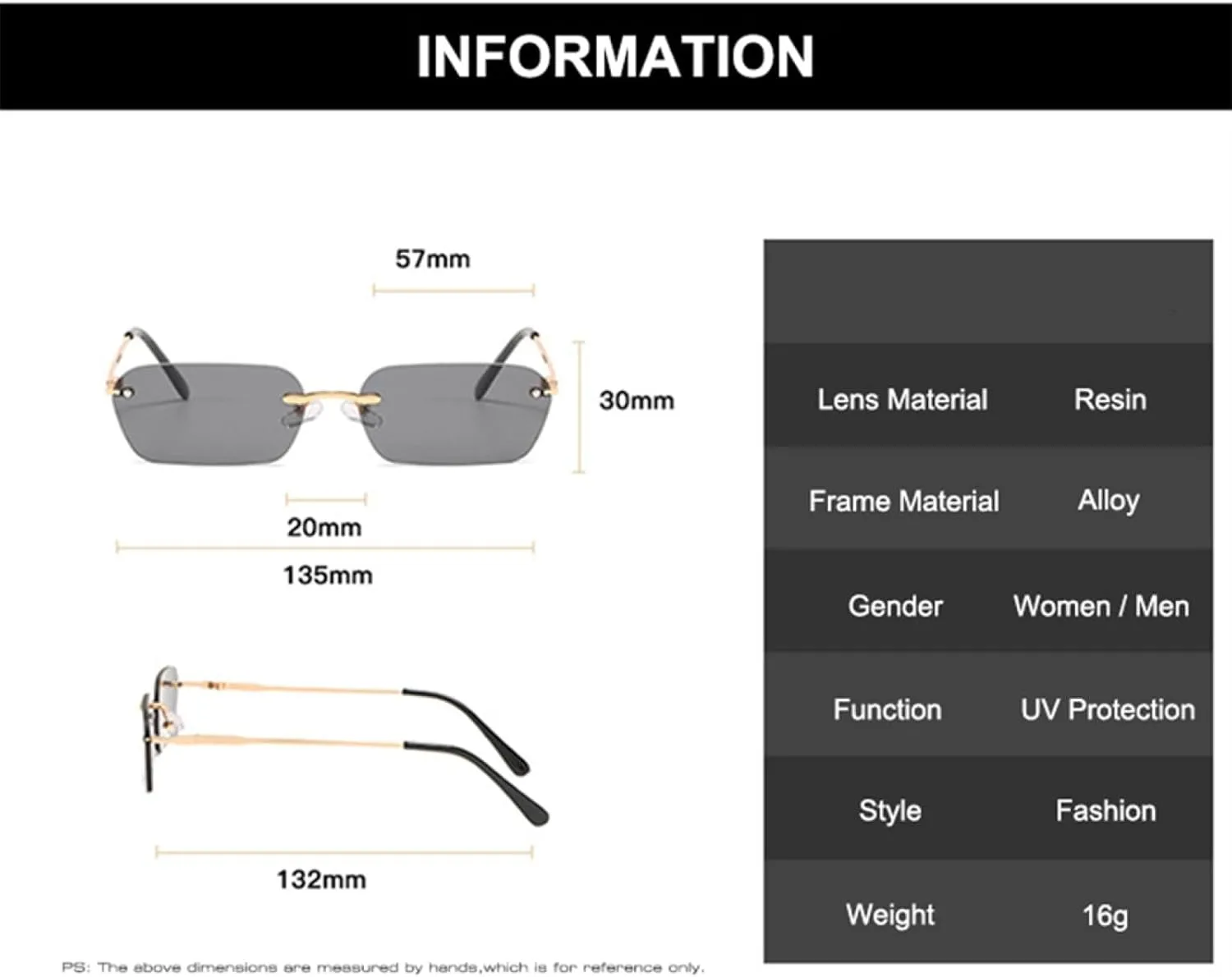 Fashion Rimless Sunglasses Clear Red Blue Yellow Men Shades Uv400