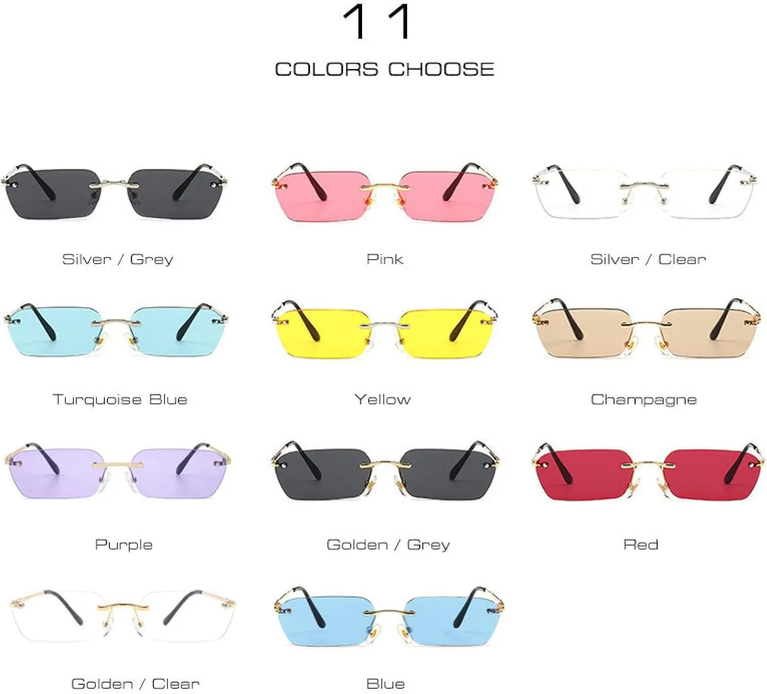 Fashion Rimless Sunglasses Clear Red Blue Yellow Men Shades Uv400