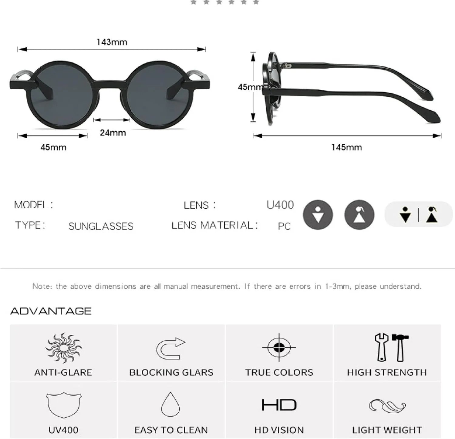Fashion Round Sunglasses for Women Trends Multicolor Punk Uv400 Female