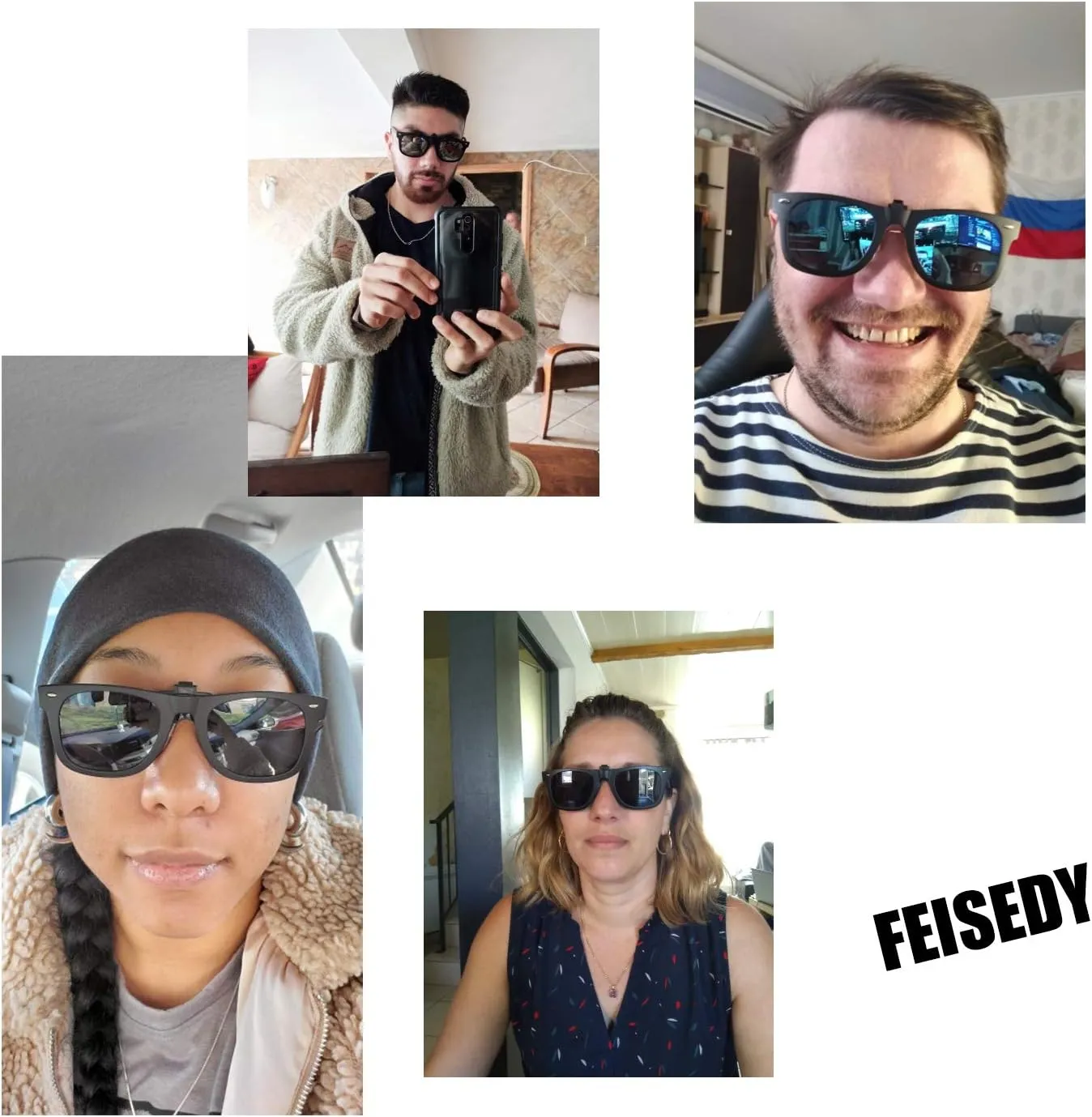 FEISEDY Classic Polarized Rectangular Clip-On Sunglasses Men Women for Eyewear Glasses B2605