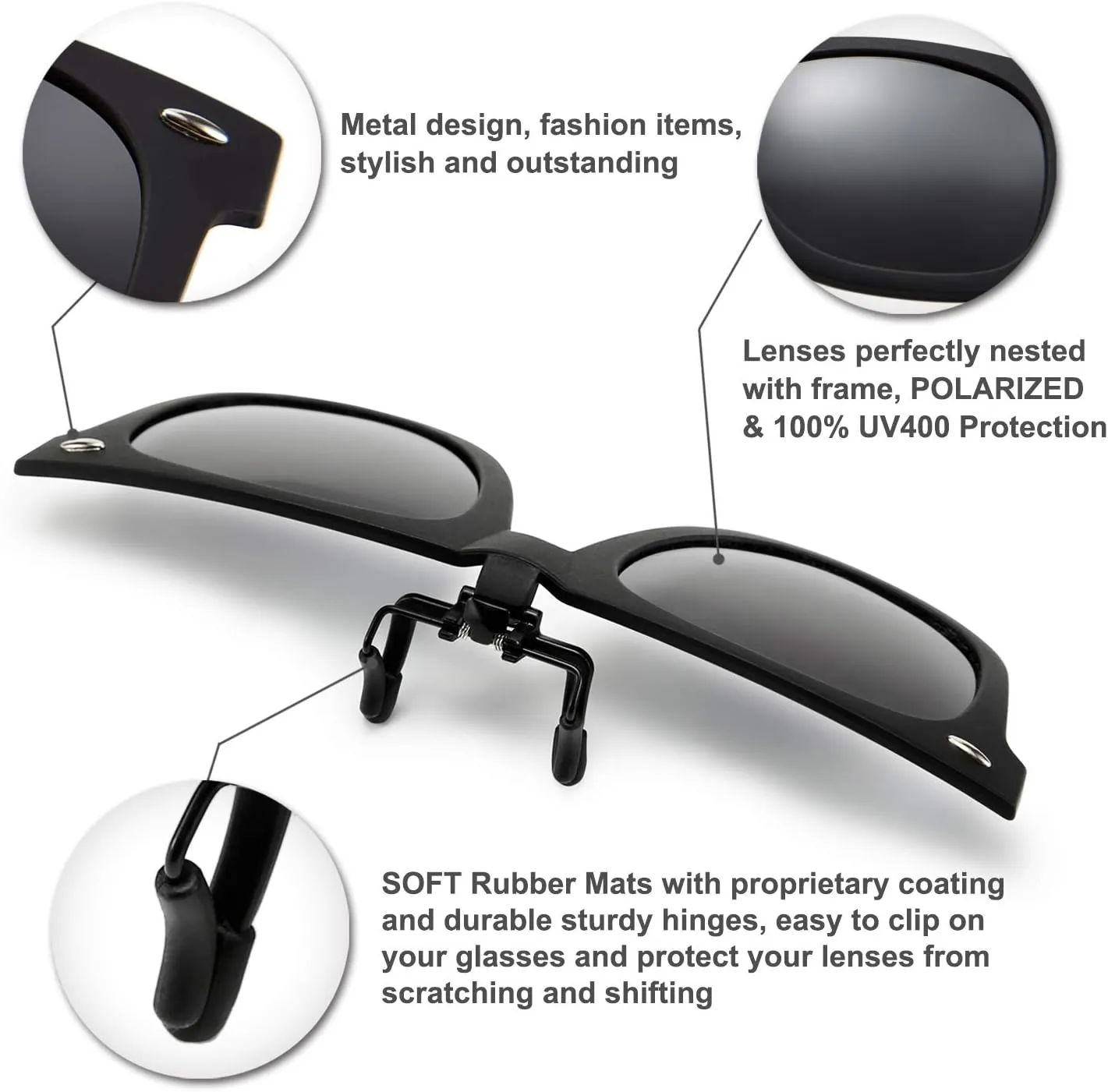 FEISEDY Classic Polarized Rectangular Clip-On Sunglasses Men Women for Eyewear Glasses B2605