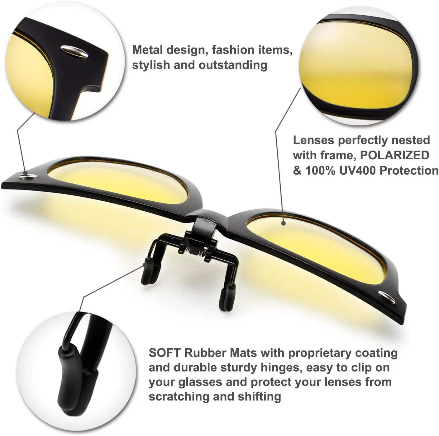 FEISEDY Classic Polarized Rectangular Clip-On Sunglasses Men Women for Eyewear Glasses B2605
