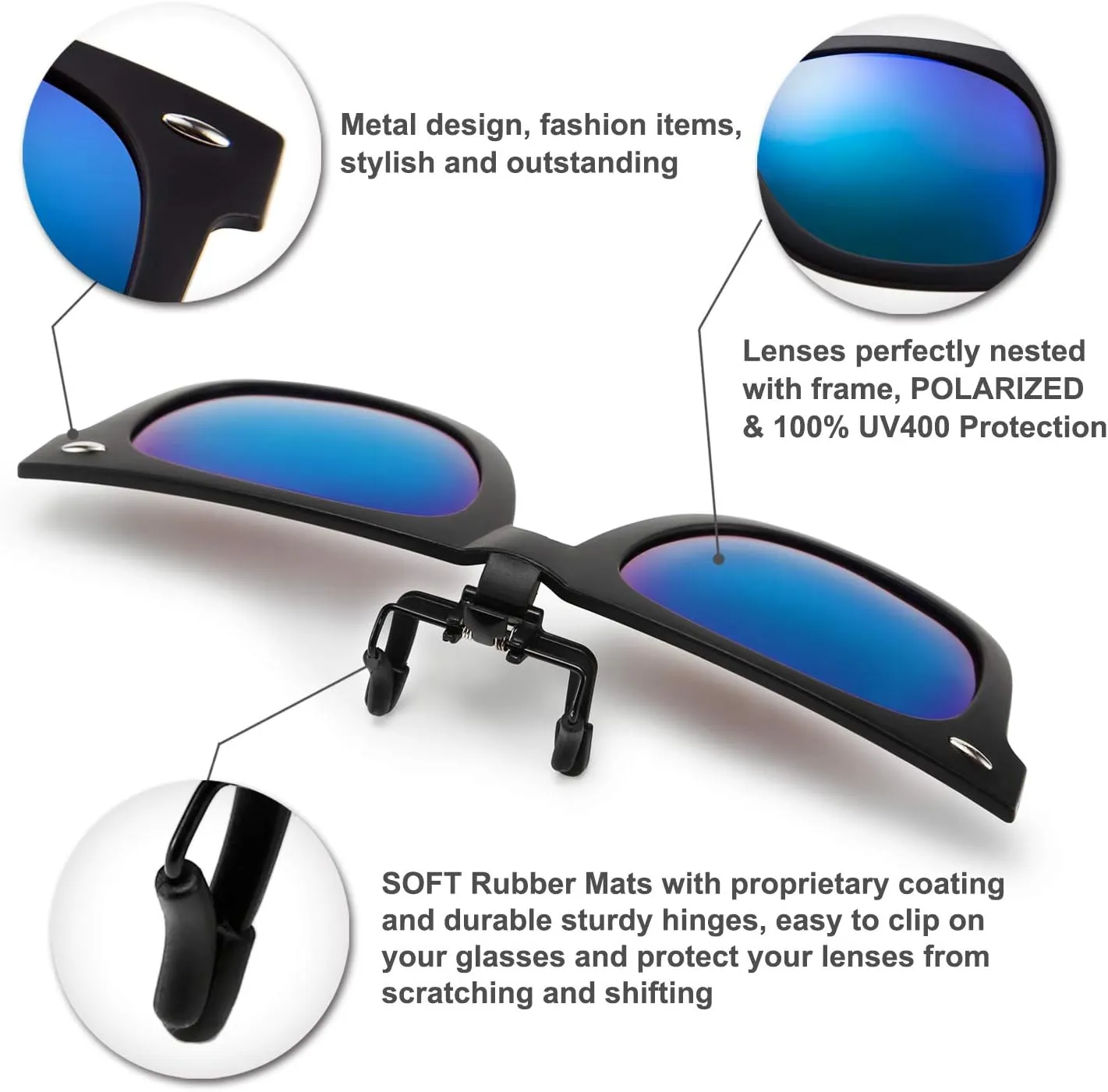 FEISEDY Classic Polarized Rectangular Clip-On Sunglasses Men Women for Eyewear Glasses B2605