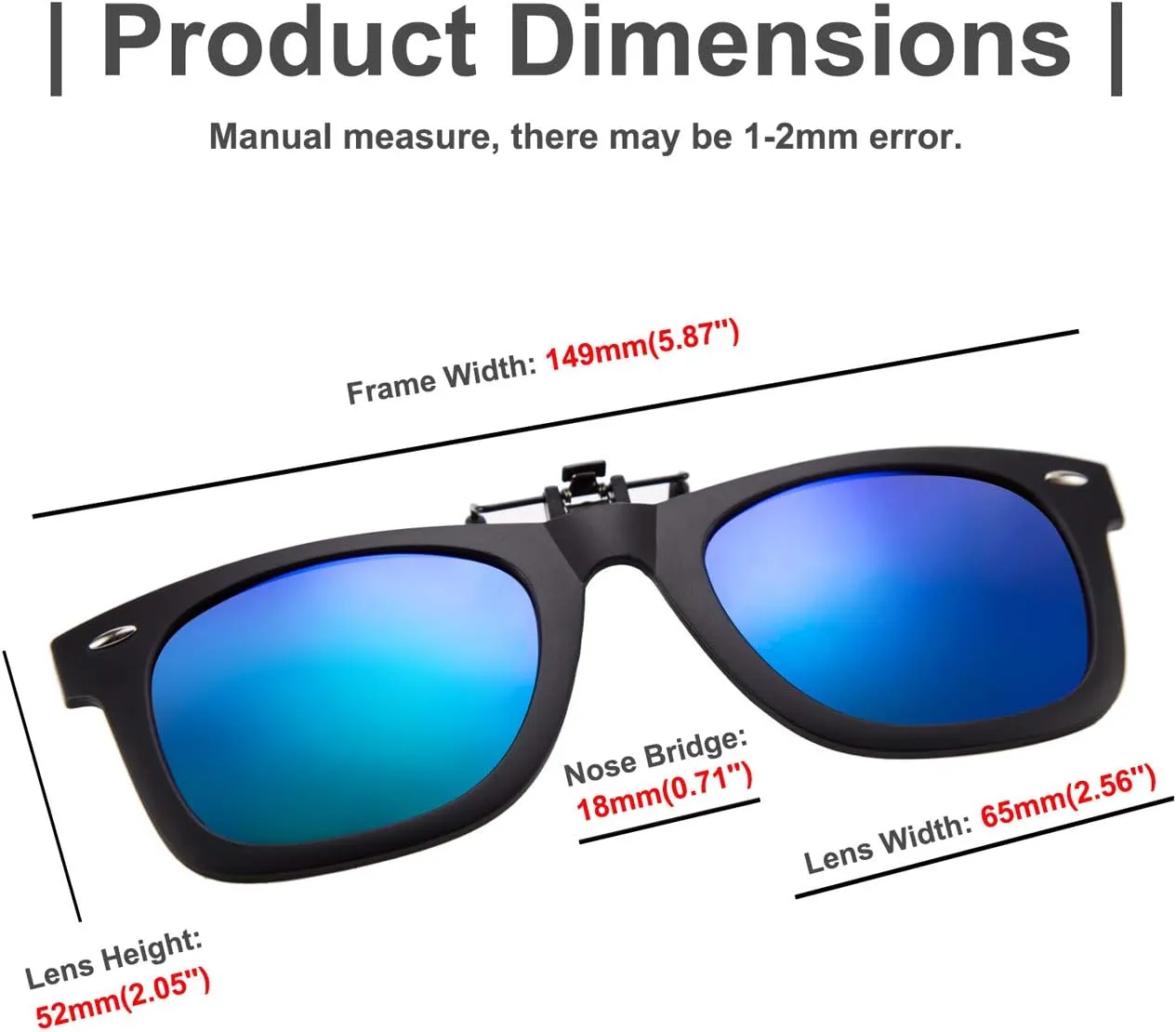 FEISEDY Classic Polarized Rectangular Clip-On Sunglasses Men Women for Eyewear Glasses B2605