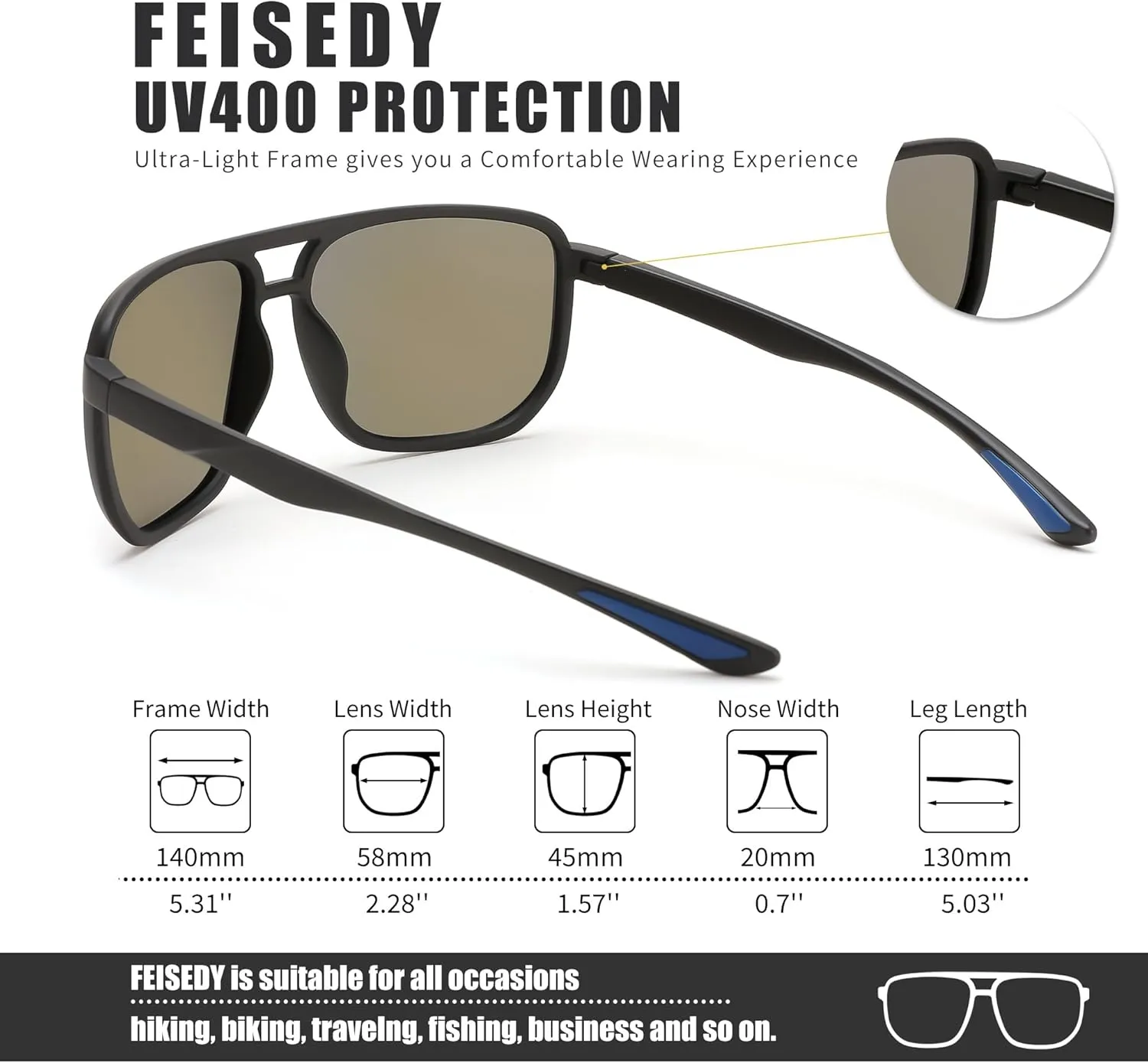FEISEDY Mens Sunglasses, Sunglasses Polarized, Aviator Sunglasses for Driving Fishing Sports Mens Sun Glasses B0205
