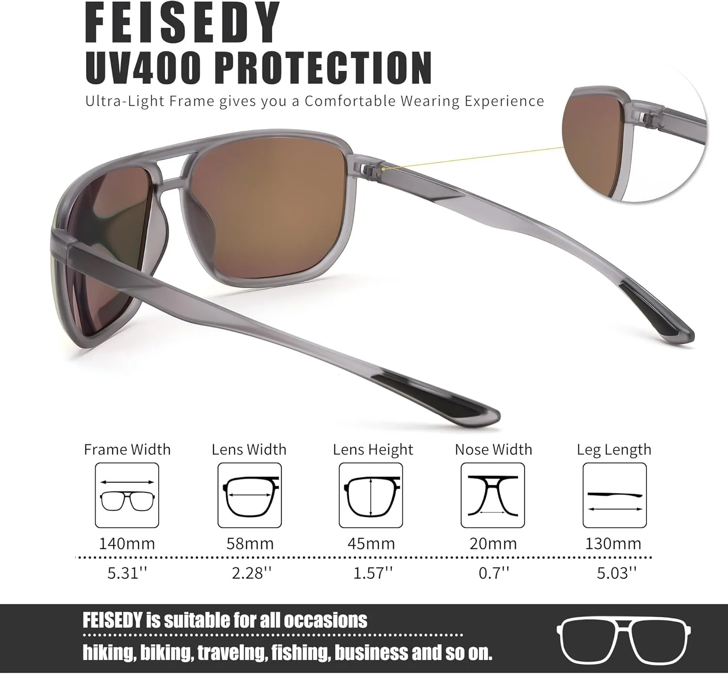 FEISEDY Mens Sunglasses, Sunglasses Polarized, Aviator Sunglasses for Driving Fishing Sports Mens Sun Glasses B0205