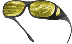 FEISEDY Night Driving Glasses,Men Women Fit Over Sunglasses, Anti Glare Polarized HD Night Vision Glasses Yellow Lens B0221