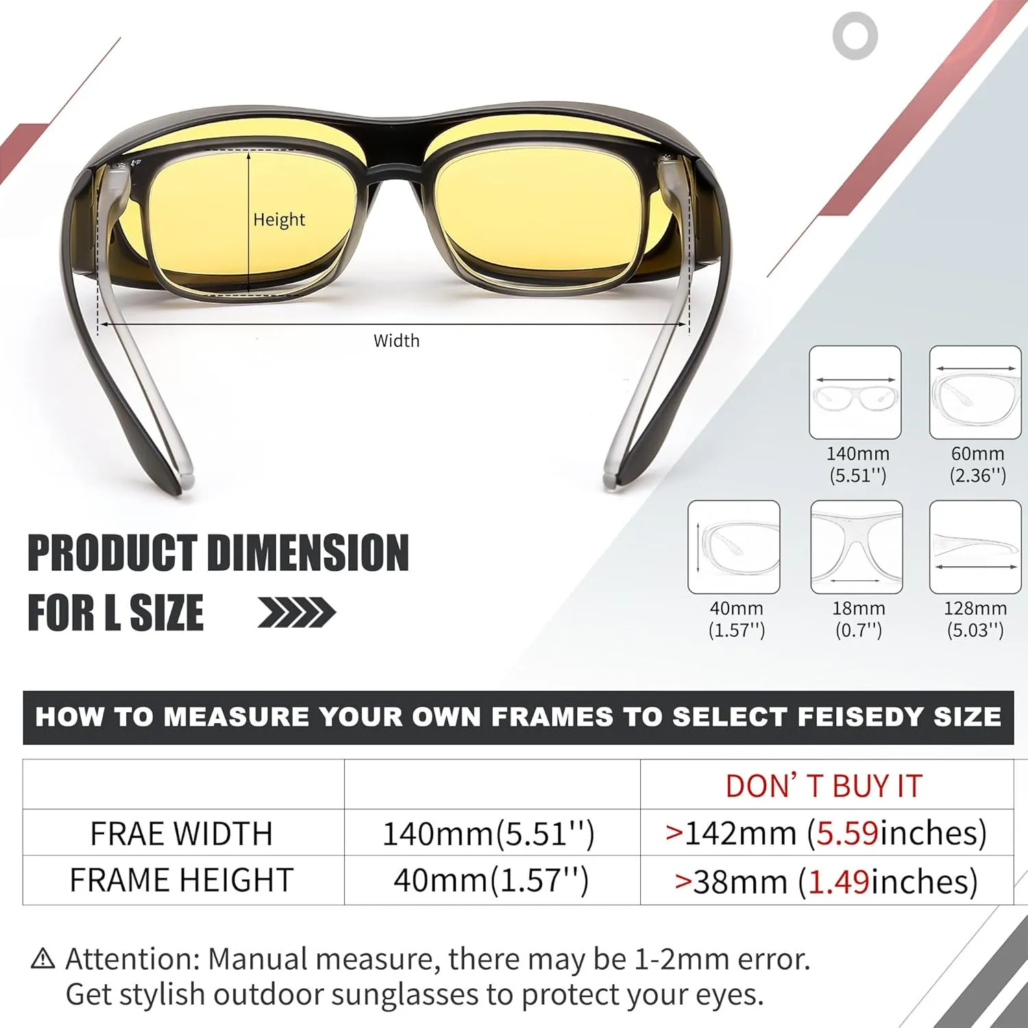 FEISEDY Night Driving Glasses,Men Women Fit Over Sunglasses, Anti Glare Polarized HD Night Vision Glasses Yellow Lens B0221