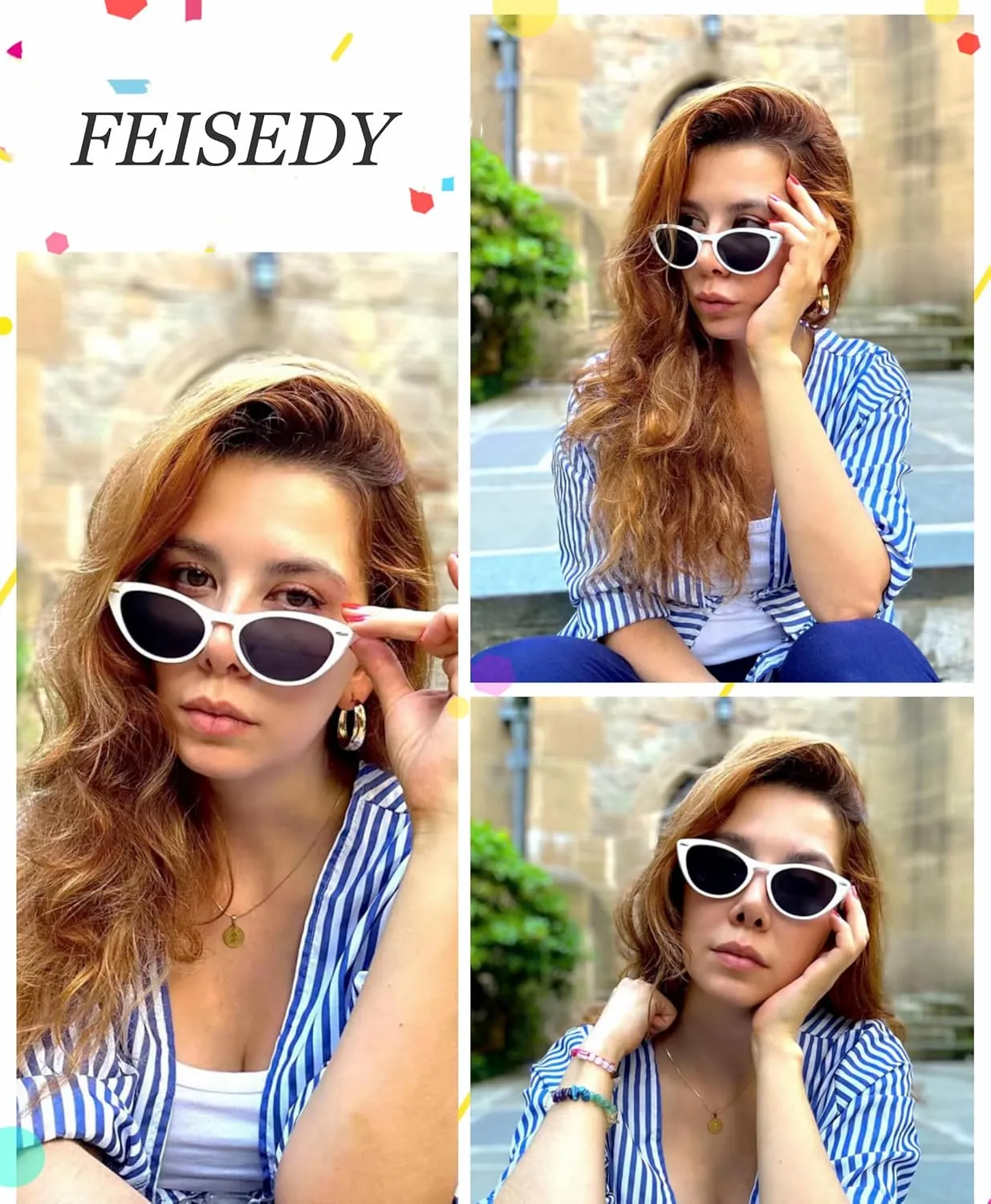 FEISEDY Retro Cat Eye Sunglasses Women Men Vintage Small Cateye UV400 Sunglasses B2617