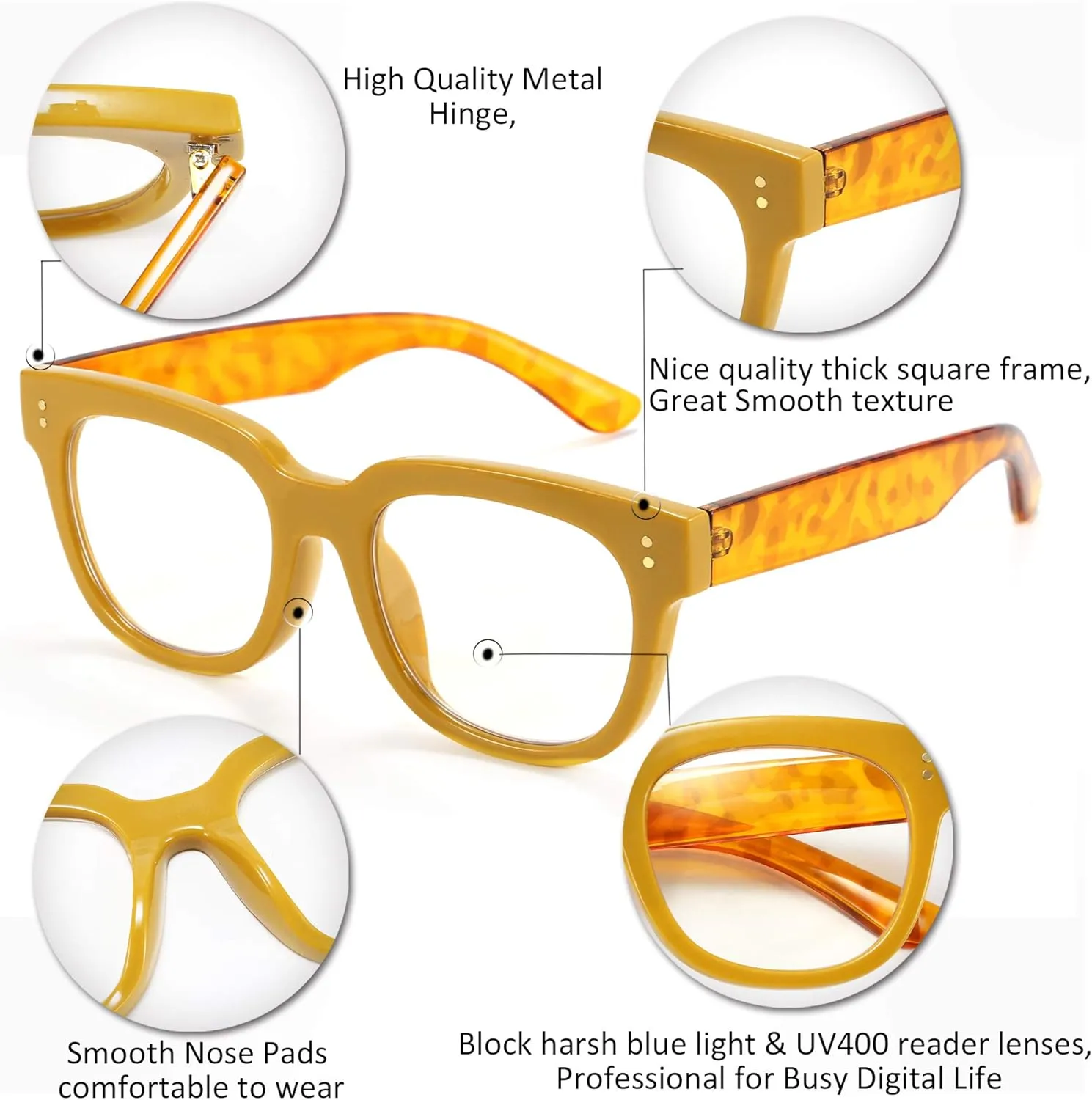FEISEDY Retro Square Thick Big Frame Blue Light Blocking Reading Glasses Anti Glare Digital Eyestrain Reader B2523