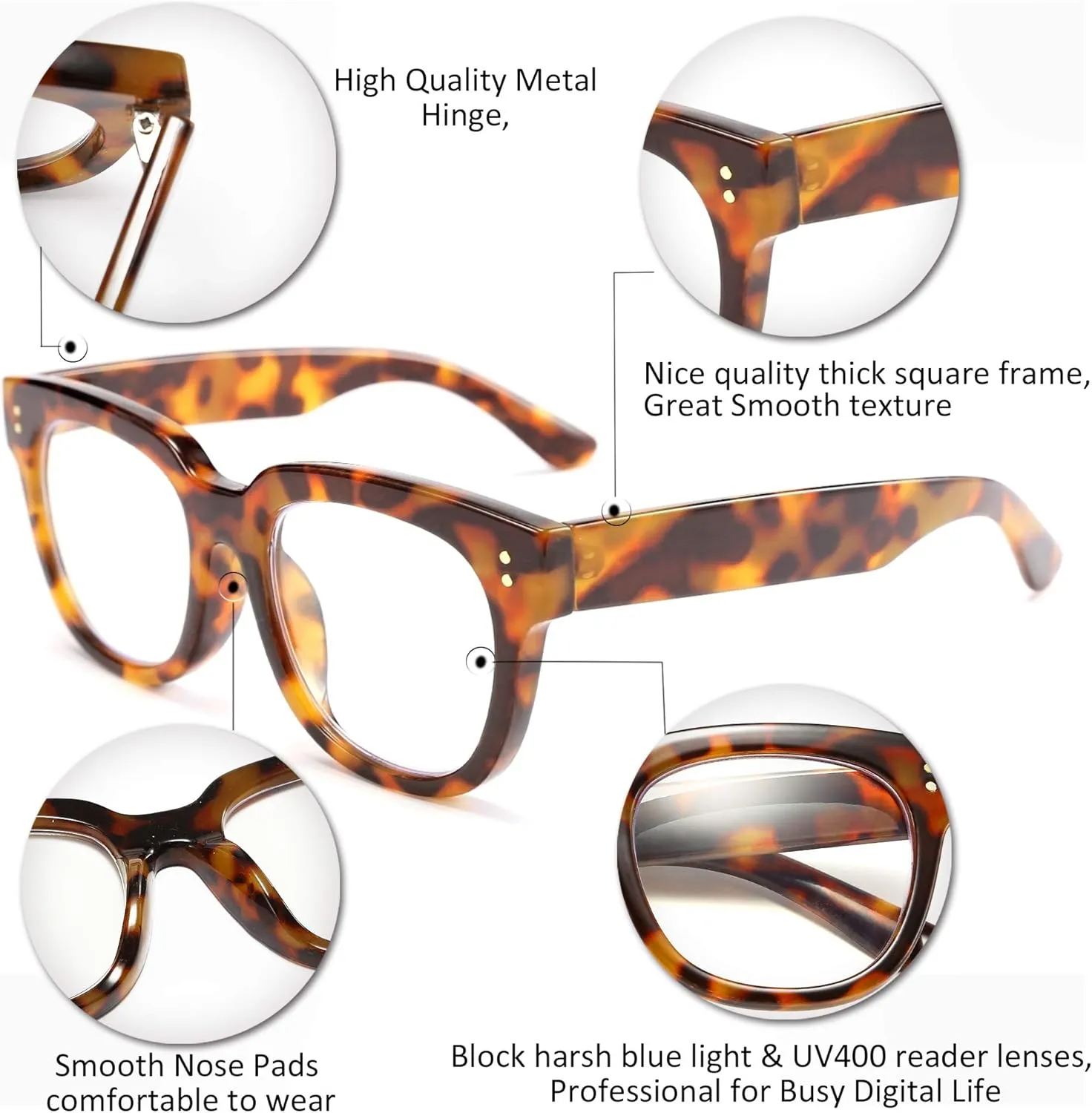 FEISEDY Retro Square Thick Big Frame Blue Light Blocking Reading Glasses Anti Glare Digital Eyestrain Reader B2523