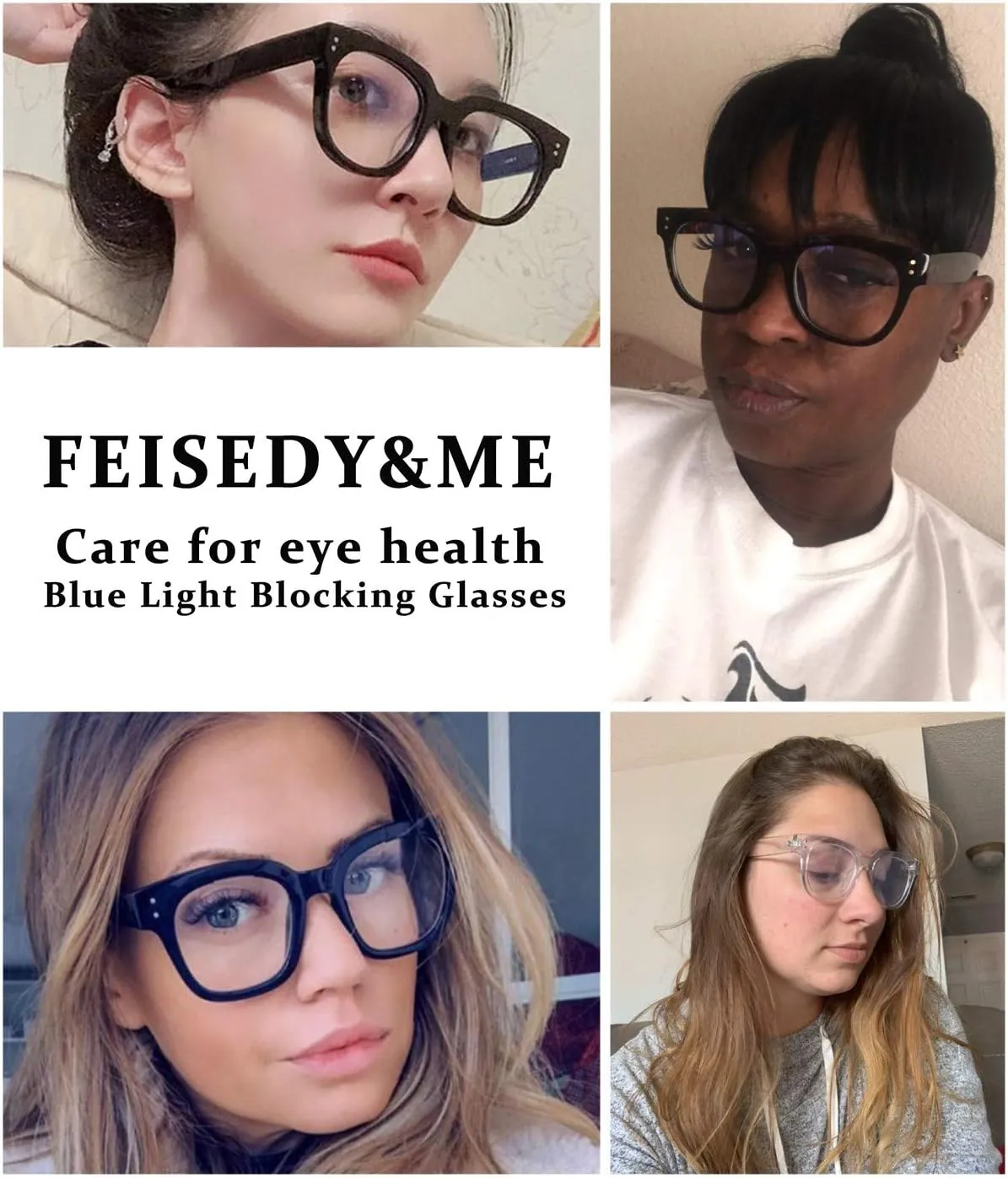 FEISEDY Retro Square Thick Big Frame Blue Light Blocking Reading Glasses Anti Glare Digital Eyestrain Reader B2523