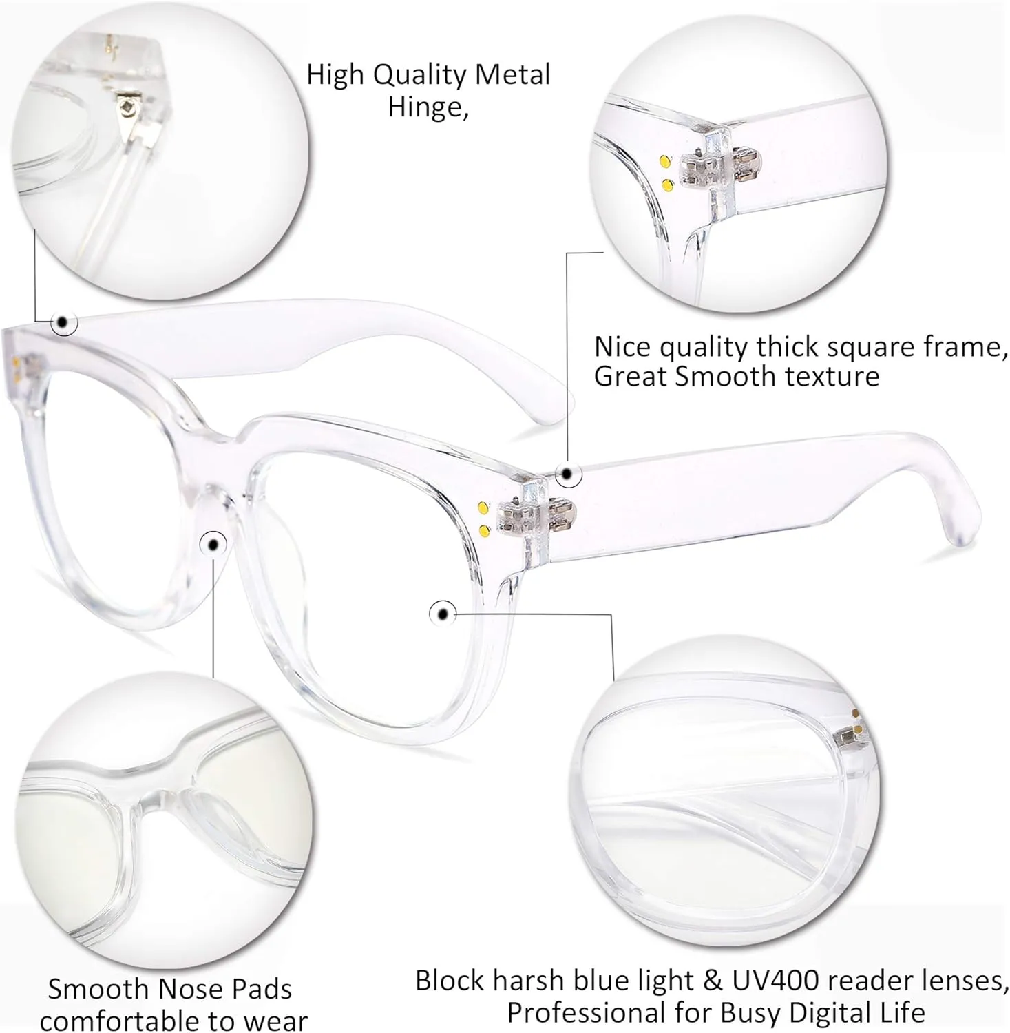 FEISEDY Retro Square Thick Big Frame Blue Light Blocking Reading Glasses Anti Glare Digital Eyestrain Reader B2523