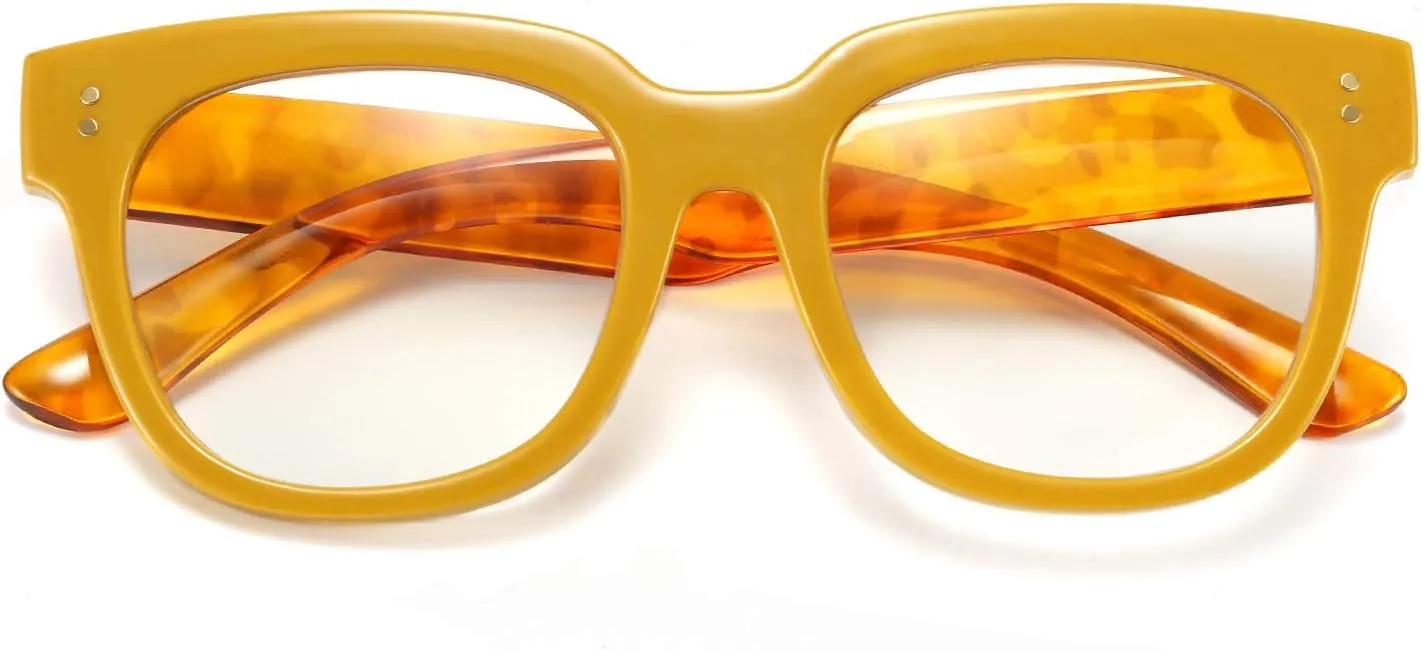 FEISEDY Retro Square Thick Big Frame Blue Light Blocking Reading Glasses Anti Glare Digital Eyestrain Reader B2523