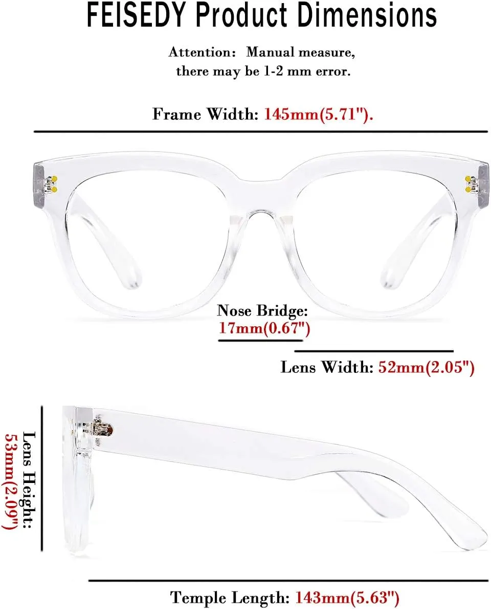 FEISEDY Retro Square Thick Big Frame Blue Light Blocking Reading Glasses Anti Glare Digital Eyestrain Reader B2523