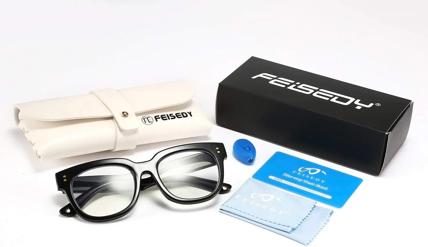 FEISEDY Retro Square Thick Big Frame Blue Light Blocking Reading Glasses Anti Glare Digital Eyestrain Reader B2523