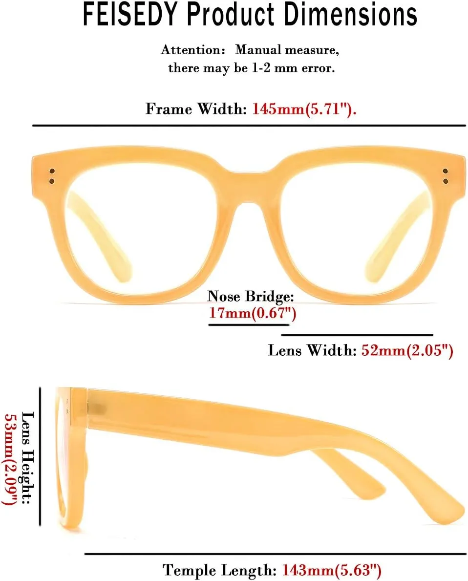 FEISEDY Retro Square Thick Big Frame Blue Light Blocking Reading Glasses Anti Glare Digital Eyestrain Reader B2523