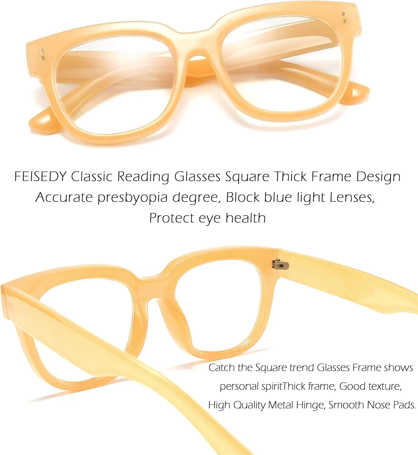 FEISEDY Retro Square Thick Big Frame Blue Light Blocking Reading Glasses Anti Glare Digital Eyestrain Reader B2523