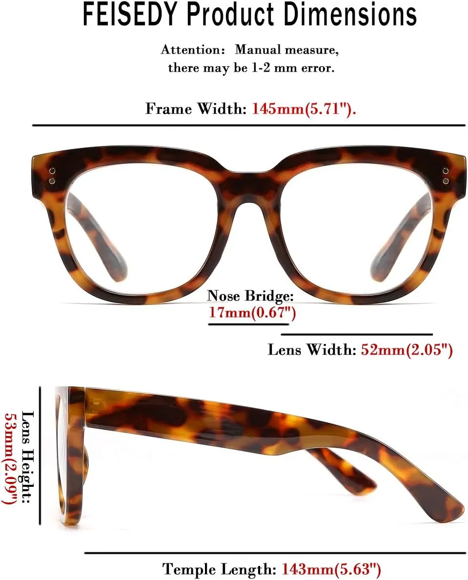 FEISEDY Retro Square Thick Big Frame Blue Light Blocking Reading Glasses Anti Glare Digital Eyestrain Reader B2523