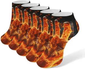 Fire Flame Hand Ankle Socks Soft Breathable No Show Socks Comfortable Cotton Low Cut Casual Socks for Women Men 5 Pairs