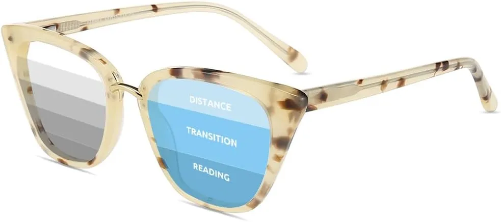 Firmoo Photochromic Progressive Multifocus Reading Glasses Vintage Cateye Blue Light Blocking Eyeglasses UV400 Sun Reader