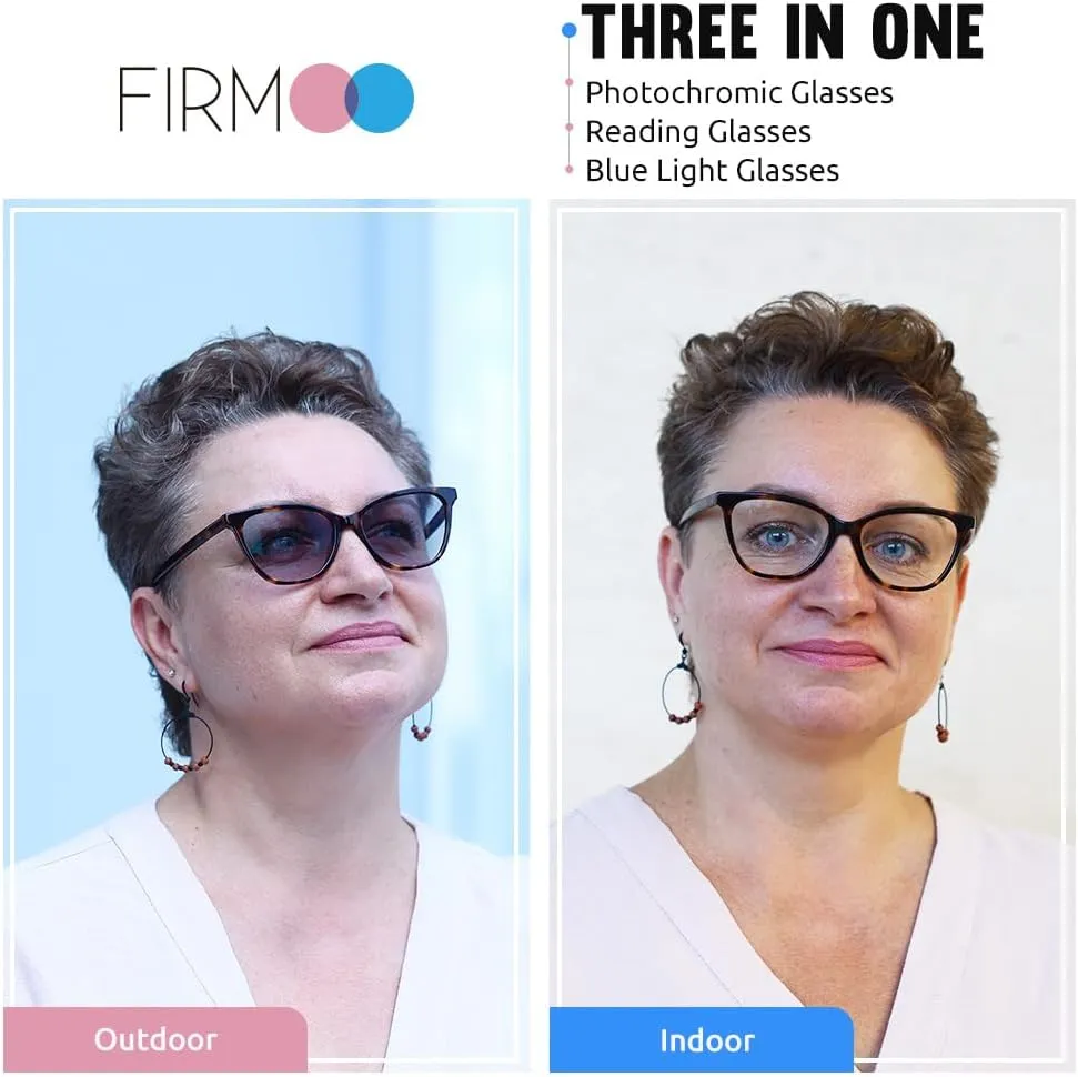 Firmoo Photochromic Progressive Multifocus Reading Glasses Vintage Cateye Blue Light Blocking Eyeglasses UV400 Sun Reader