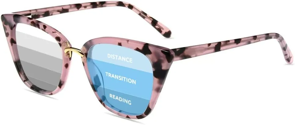 Firmoo Photochromic Progressive Multifocus Reading Glasses Vintage Cateye Blue Light Blocking Eyeglasses UV400 Sun Reader