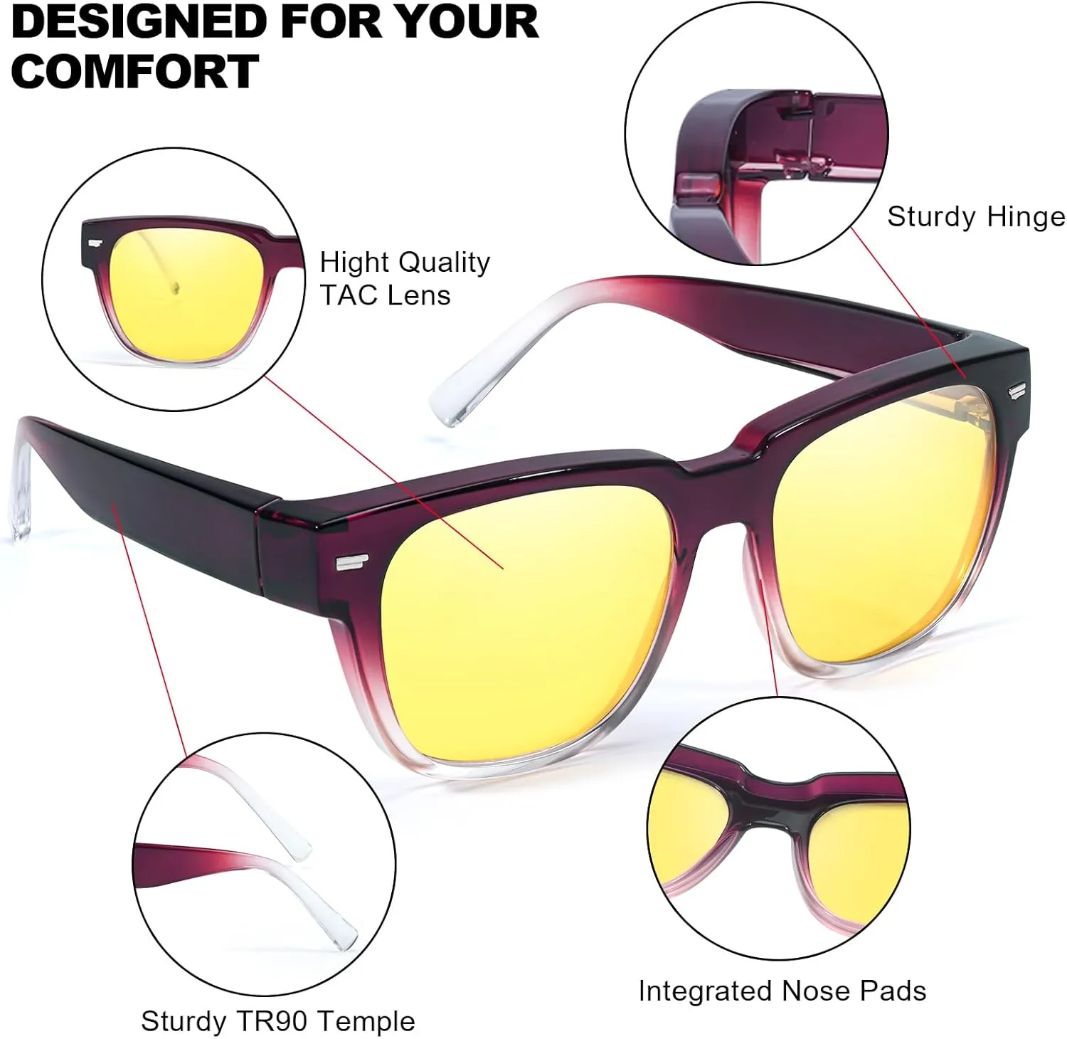 Fitover Night Driving Glasses for Women Men, Polarized Anti Glare Night Vision Pro Glasses TS1010