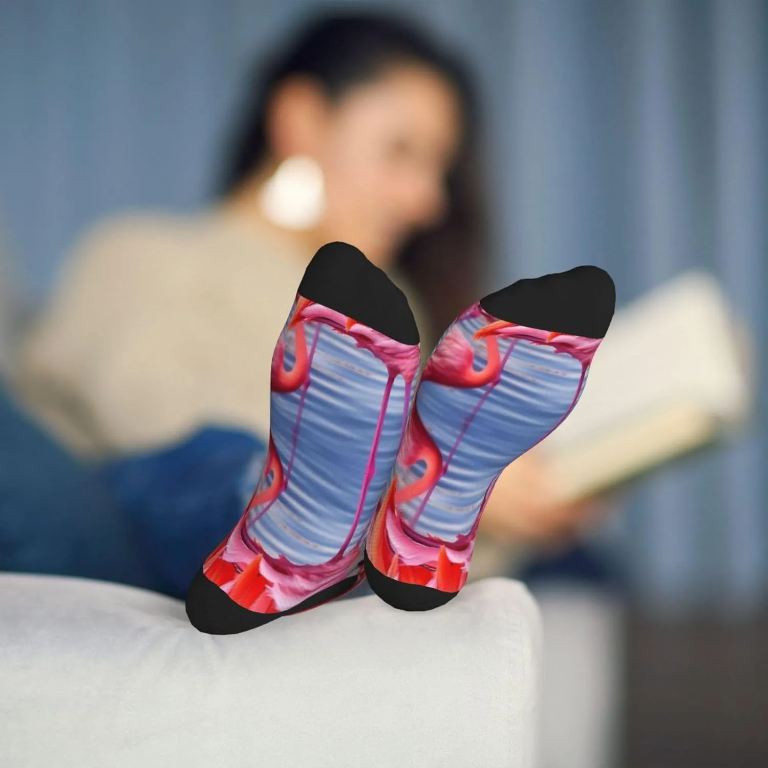 Flamingo Print Adult Socks Fun Patterned Funky Crew Socks