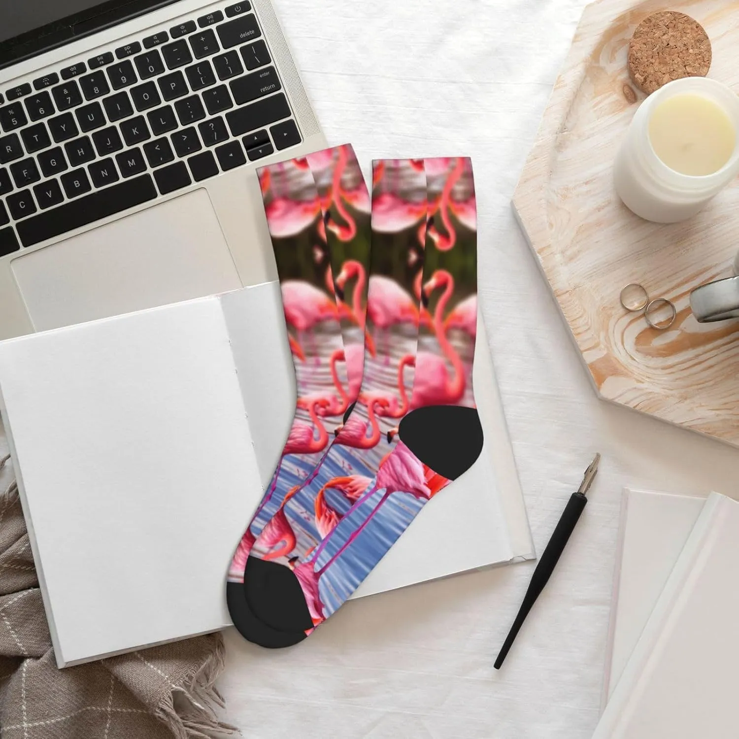 Flamingo Print Adult Socks Fun Patterned Funky Crew Socks