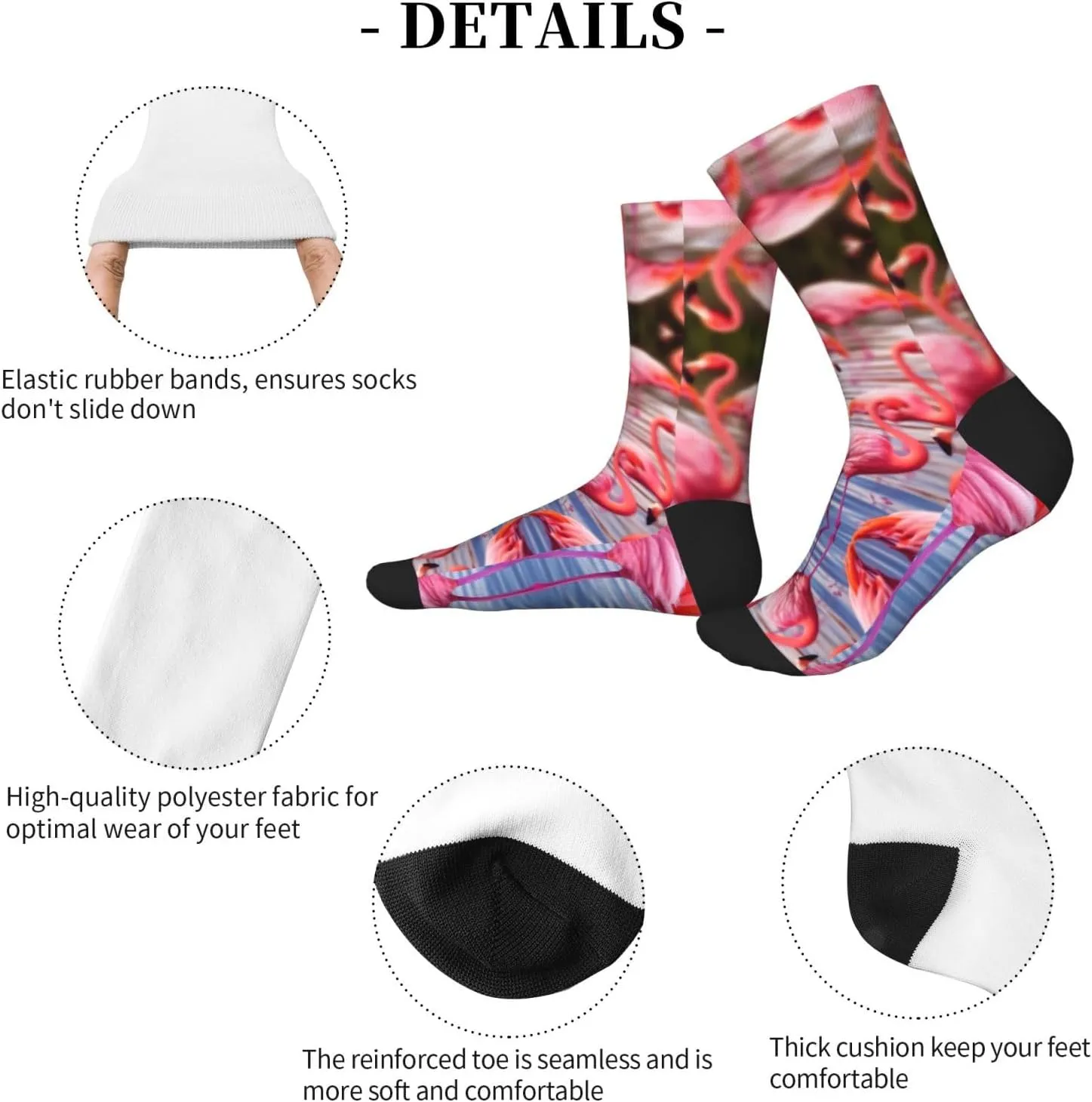 Flamingo Print Adult Socks Fun Patterned Funky Crew Socks