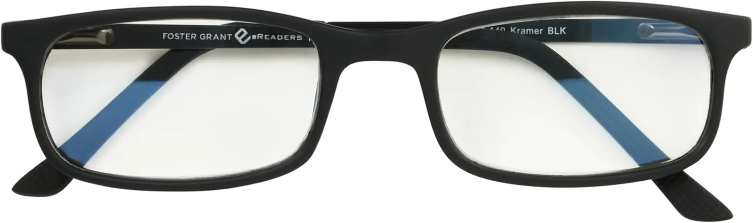 Foster Grant Men's Kramer E.Readers Reading Glasses Rectangular Blue Light Filtering