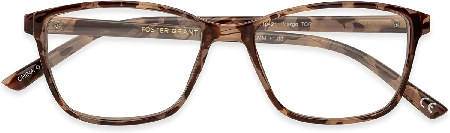 Foster Grant Women's Margo Pop of Power Bifocal Style Blue Light Square Reading Glasses