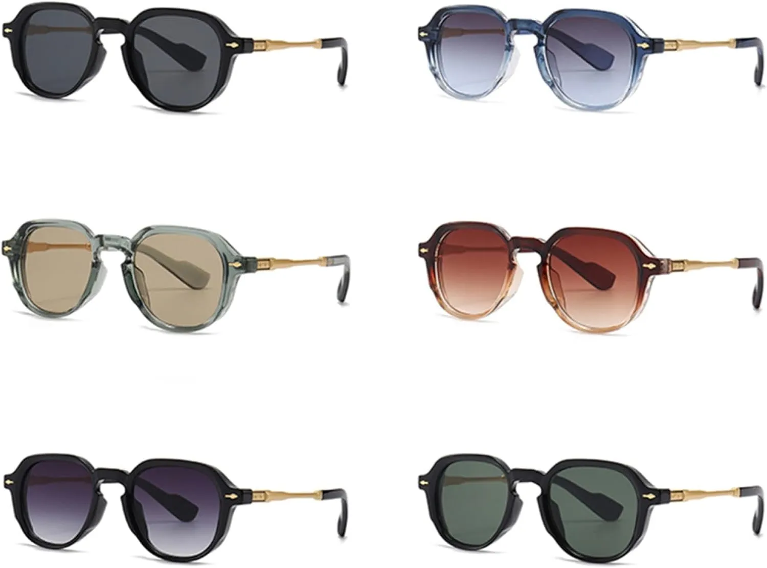 Frame Sunglasses Retro Women Green Brown Round Sun Glasses for Men Uv400