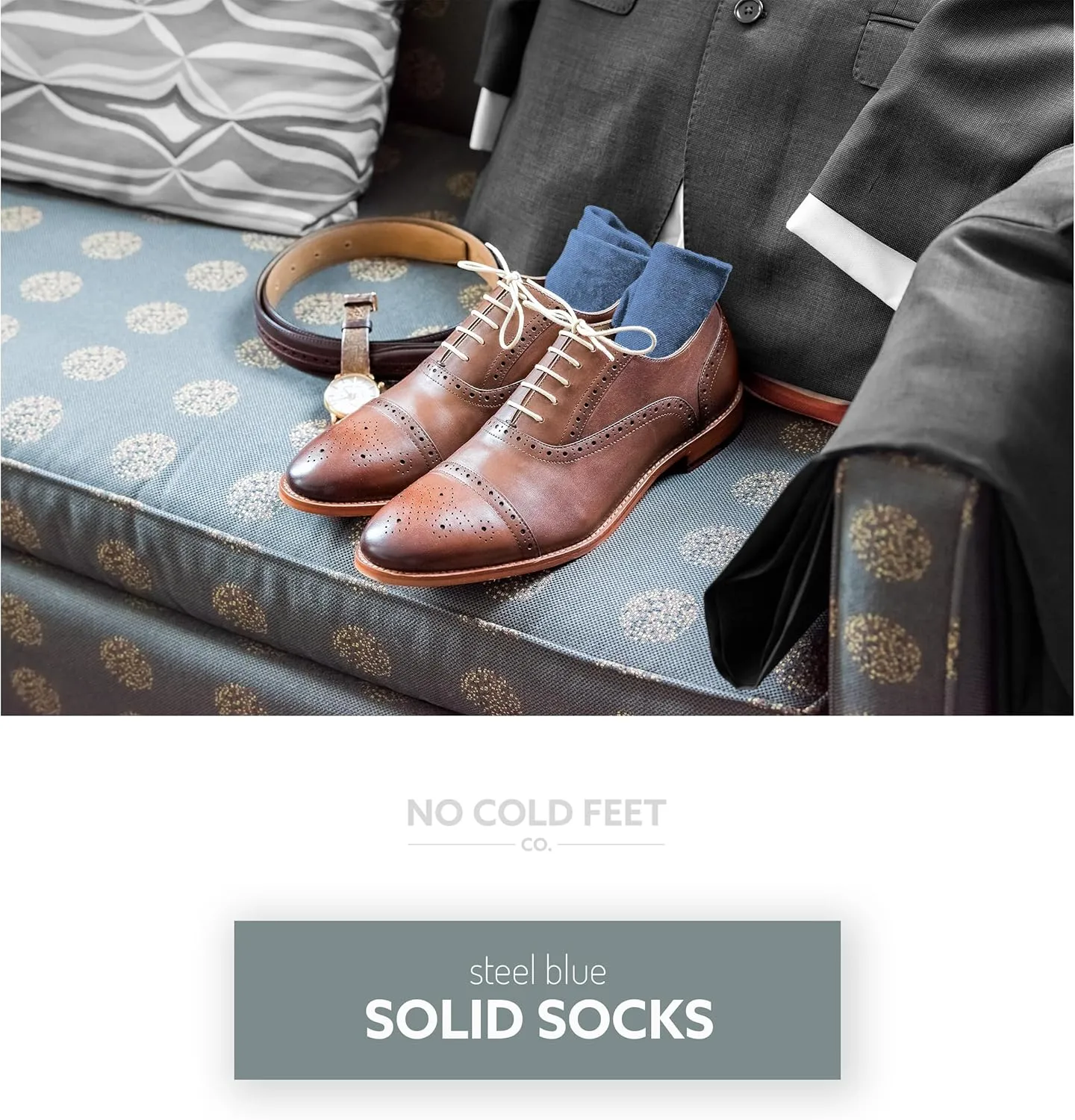 Fun Blue Colorful Novelty Socks for Men for Dress Casual Formal Groomsmen Wedding, 4 Pack