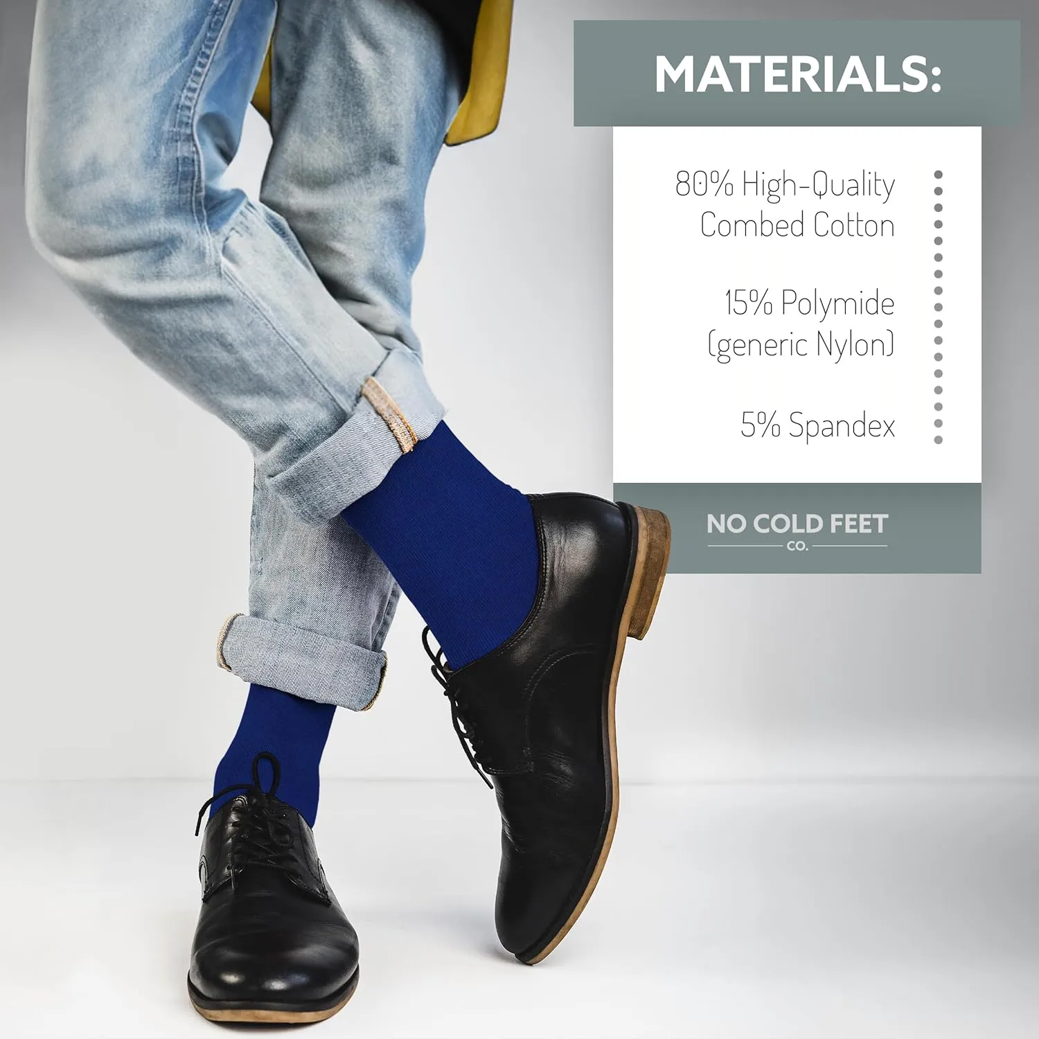 Fun Blue Colorful Novelty Socks for Men for Dress Casual Formal Groomsmen Wedding, 8 Pack