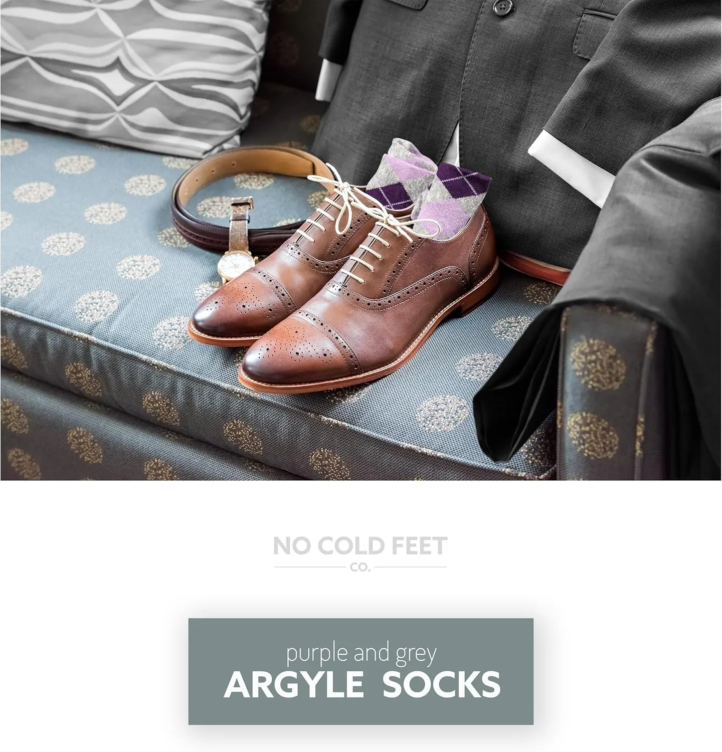 Fun Purple Colorful Novelty Socks for Men for Dress Casual Formal Groomsmen Wedding, 6 Pack