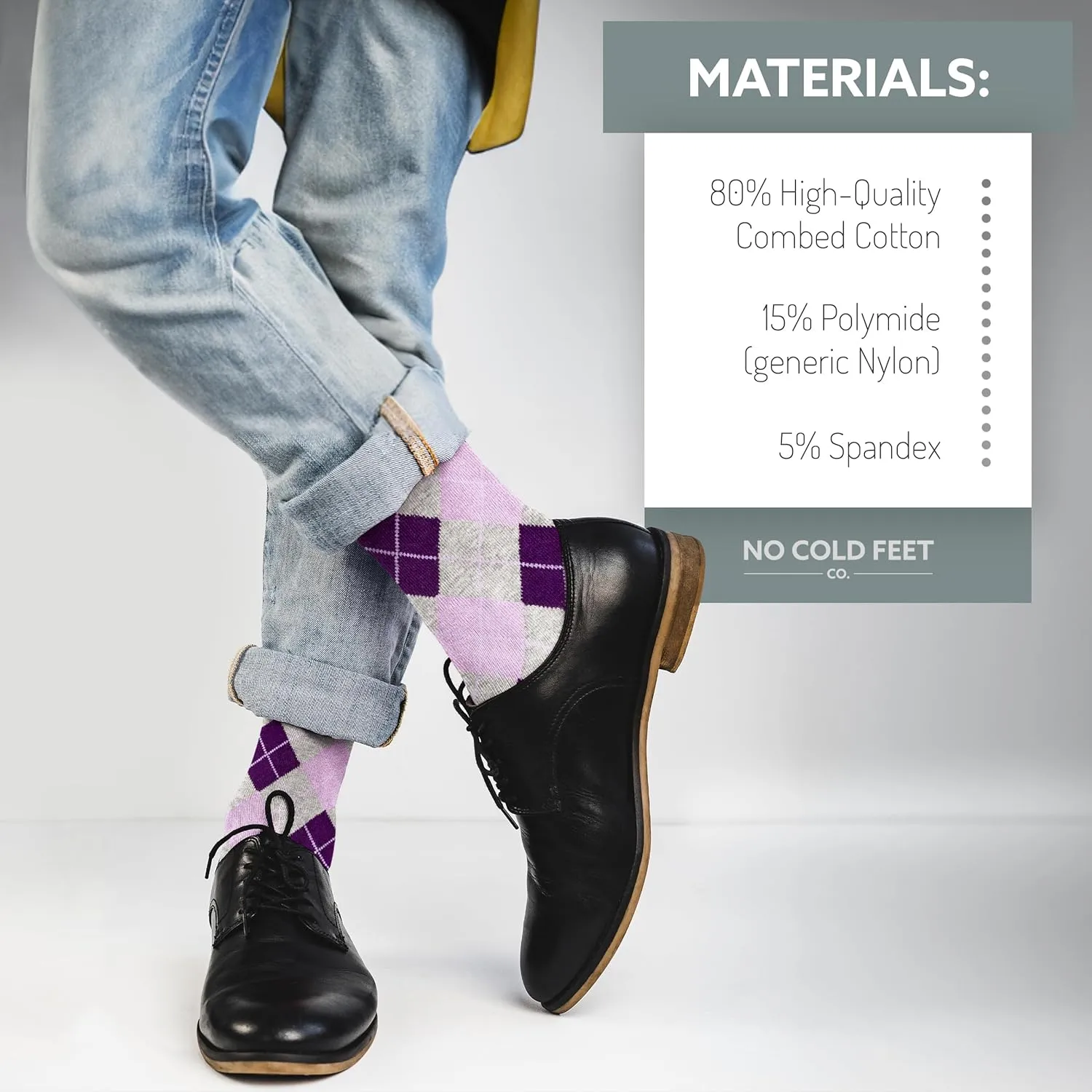 Fun Purple Colorful Novelty Socks for Men for Dress Casual Formal Groomsmen Wedding, 6 Pack
