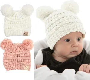 Funky Junque Baby Beanie Hat - Soft Knit Winter Cap with Double Pom Pom - Easter Pastels, Classic Solids, Value Packs