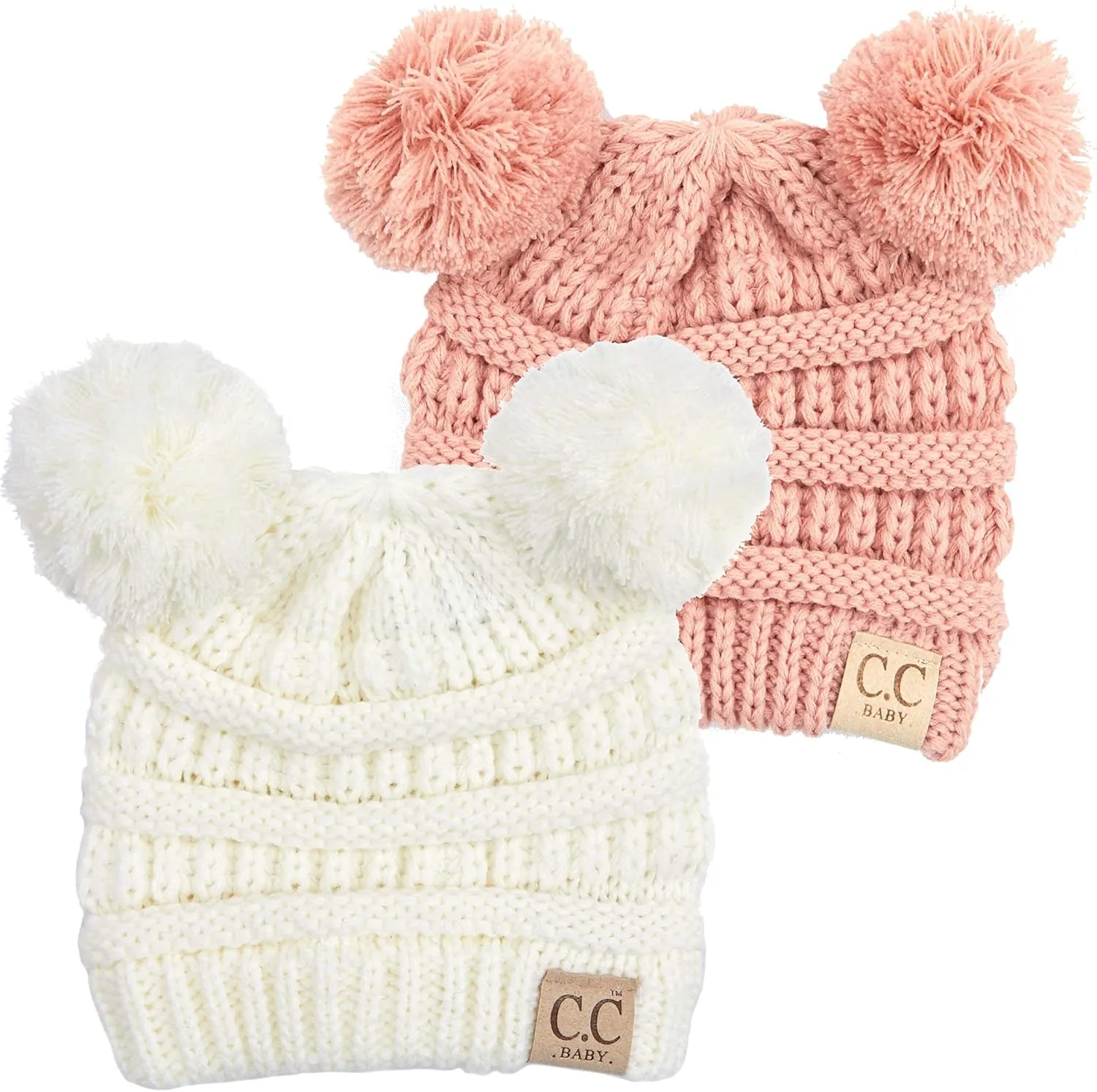 Funky Junque Baby Beanie Hat - Soft Knit Winter Cap with Double Pom Pom - Easter Pastels, Classic Solids, Value Packs