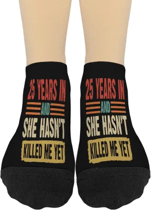 Funny 25th Weddings Anniversarys Gifts, 25 Years Crew Socks Casual Socks For Women No Show Athletic Socks FunnySock