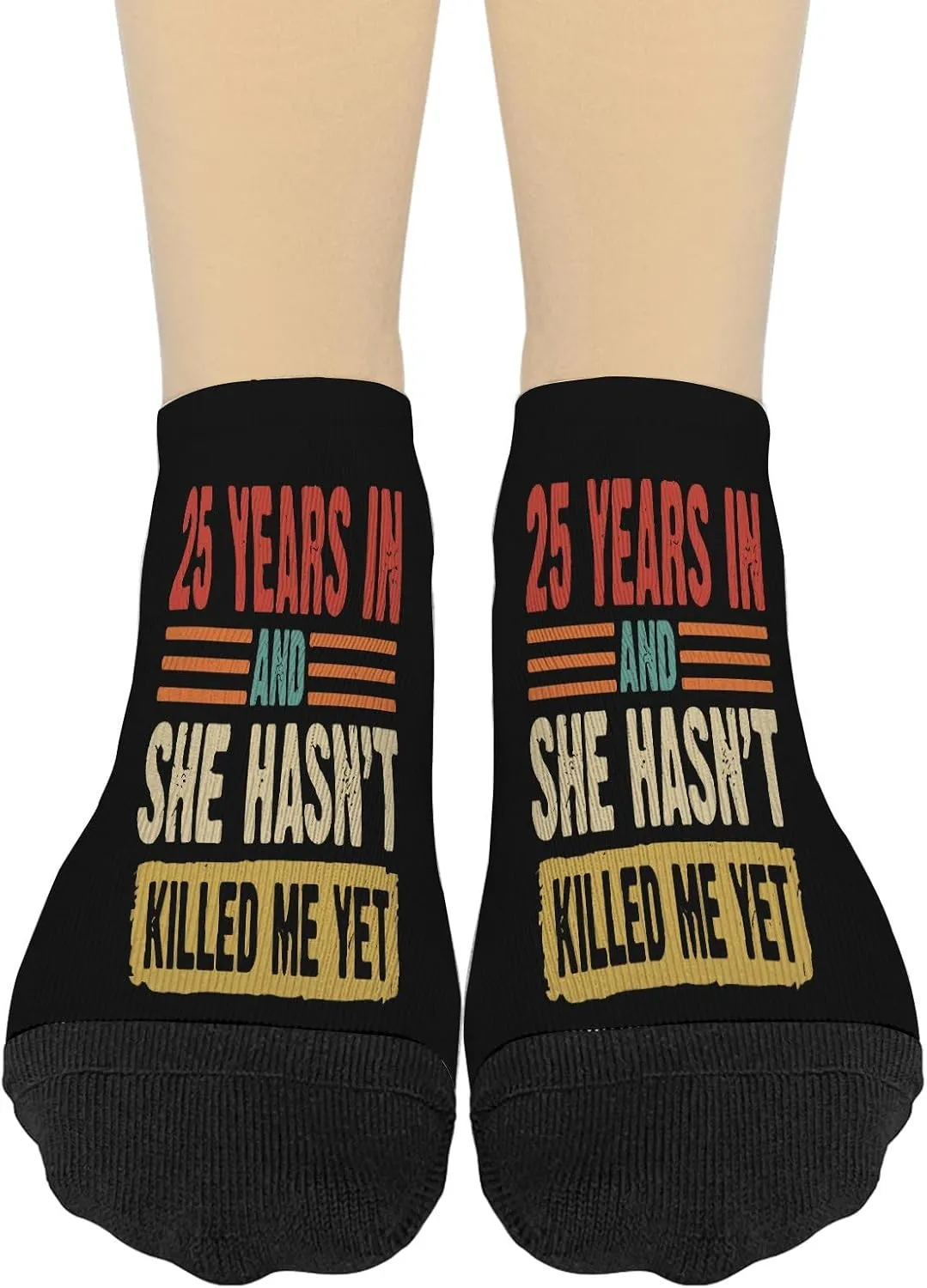 Funny 25th Weddings Anniversarys Gifts, 25 Years Crew Socks Casual Socks For Women No Show Athletic Socks FunnySock