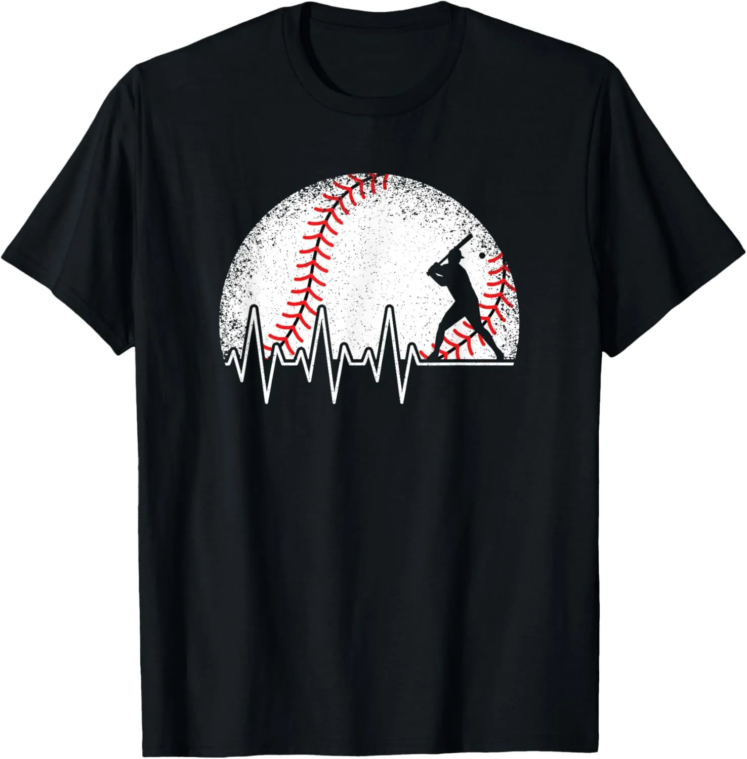 Funny Baseball Heartbeat Vintage Baseball Player Men Boys T-Shirt