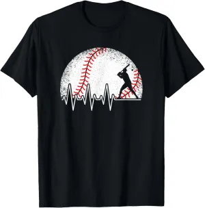 Funny Baseball Heartbeat Vintage Baseball Player Men Boys T-Shirt